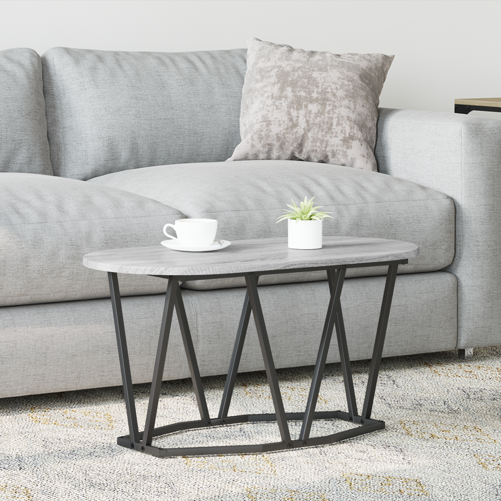 Grey Sonoma Coffee Table - 80x40x40.5 cm, Made from Engineered Wood and Metal