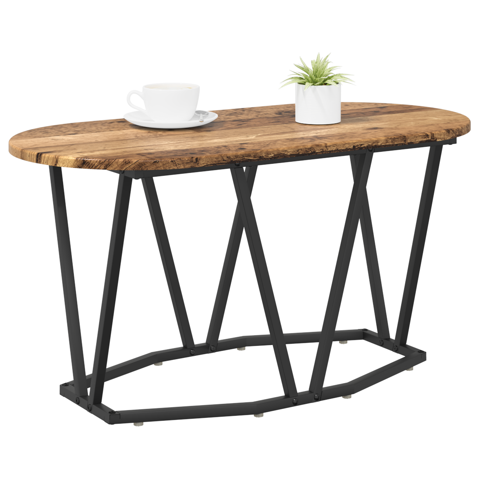 Coffee Table Old Wood 80x40x40.5 cm Engineered Wood and Metal - Image 3
