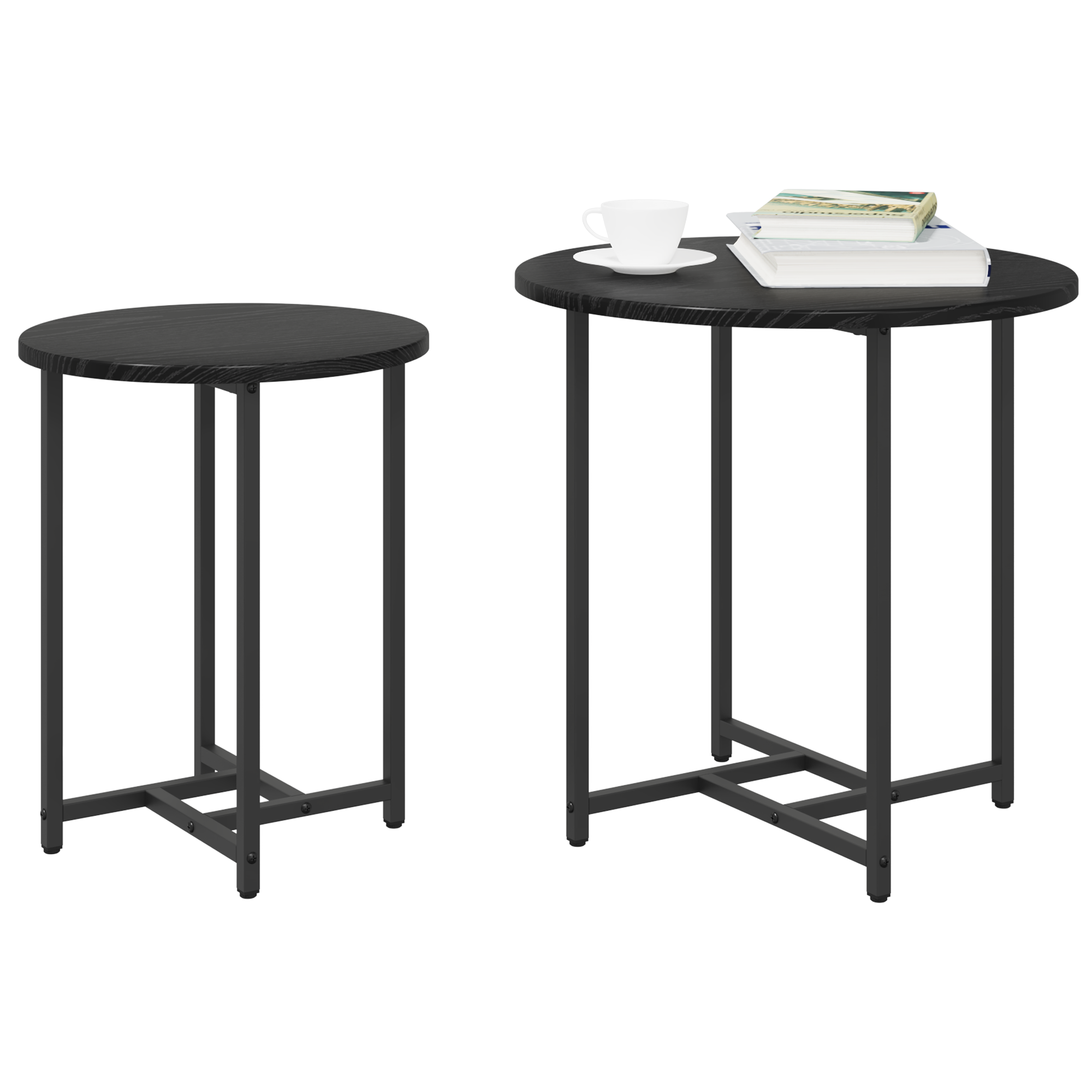 Side Table Set of 2 - Black Oak and Metal - Image 3