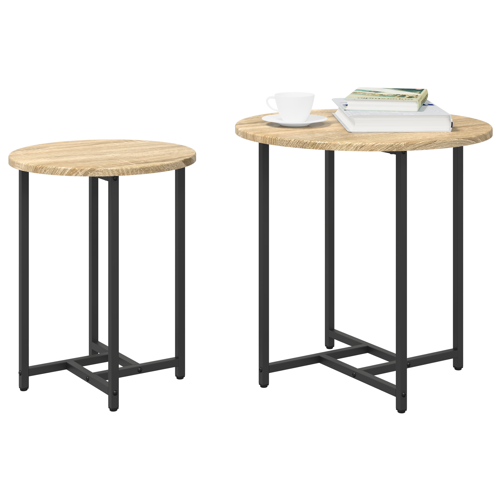 Side Table Set of 2 in Sonoma Oak Wood and Metal - Image 3