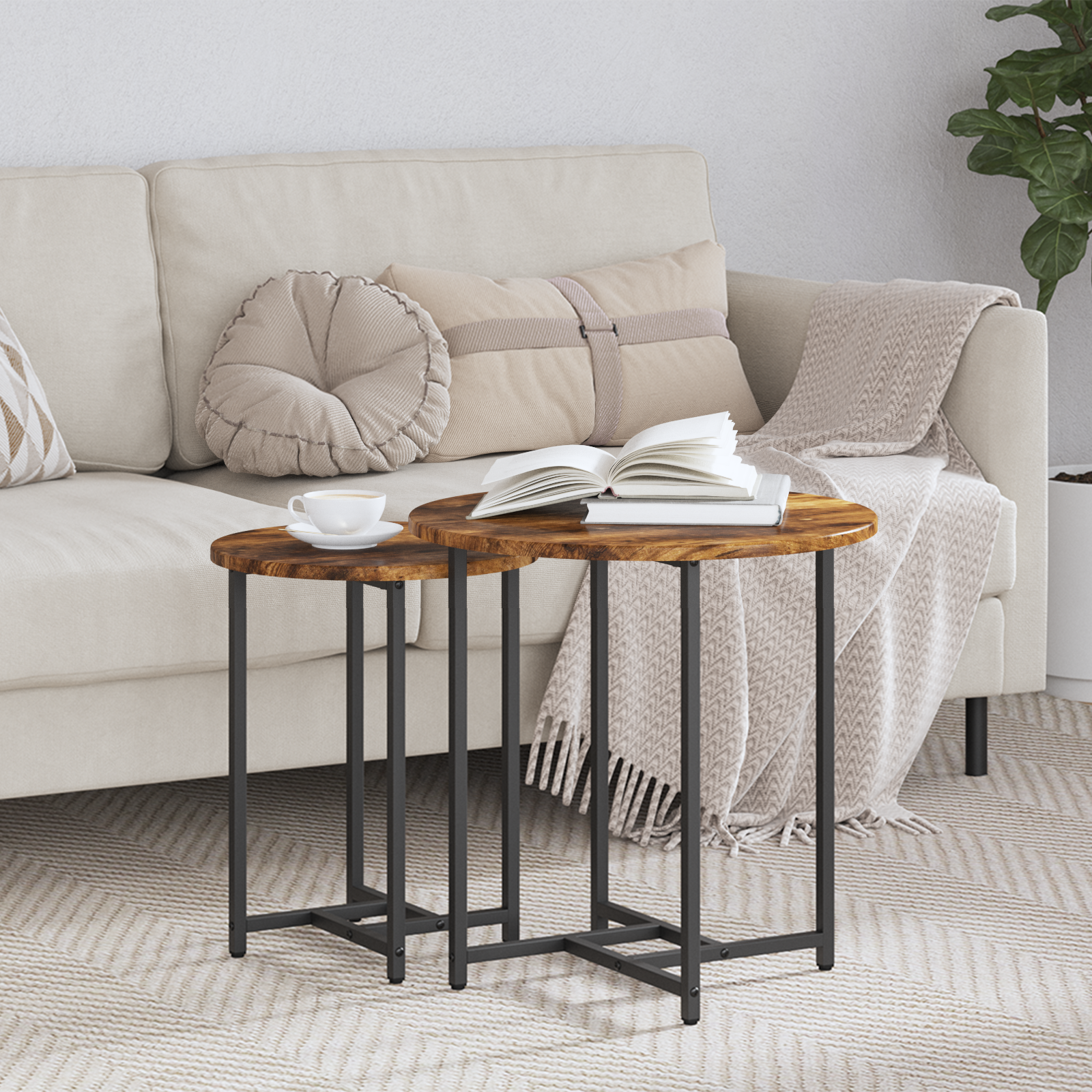 Side Table Set of 2 - Smoked Oak & Metal