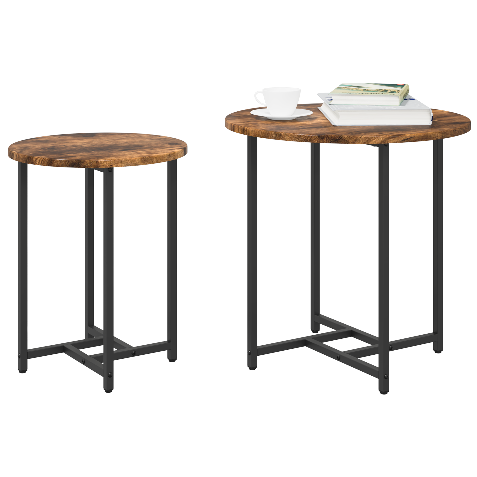 Side Table Set of 2 - Smoked Oak & Metal - Image 3