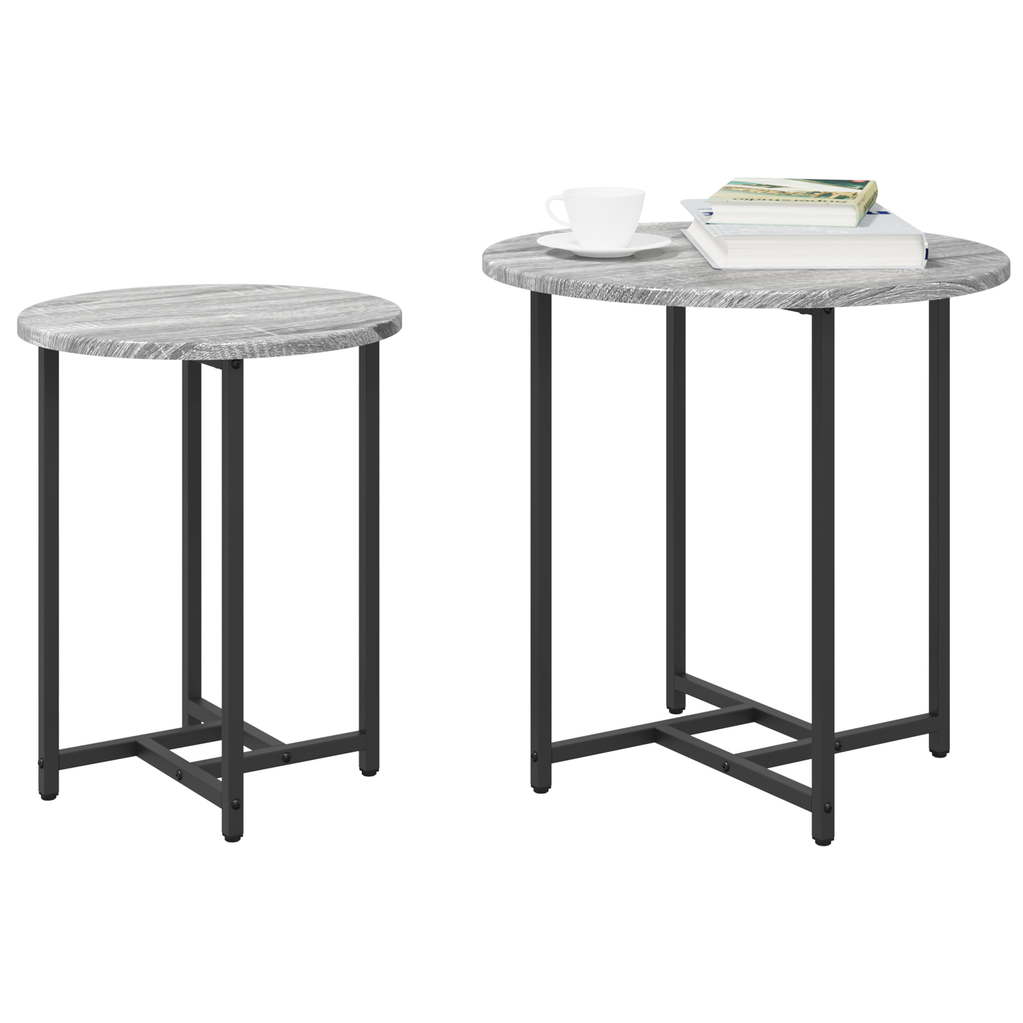 Side Table 2 pcs Grey Sonoma Engineered Wood and Metal - Image 3