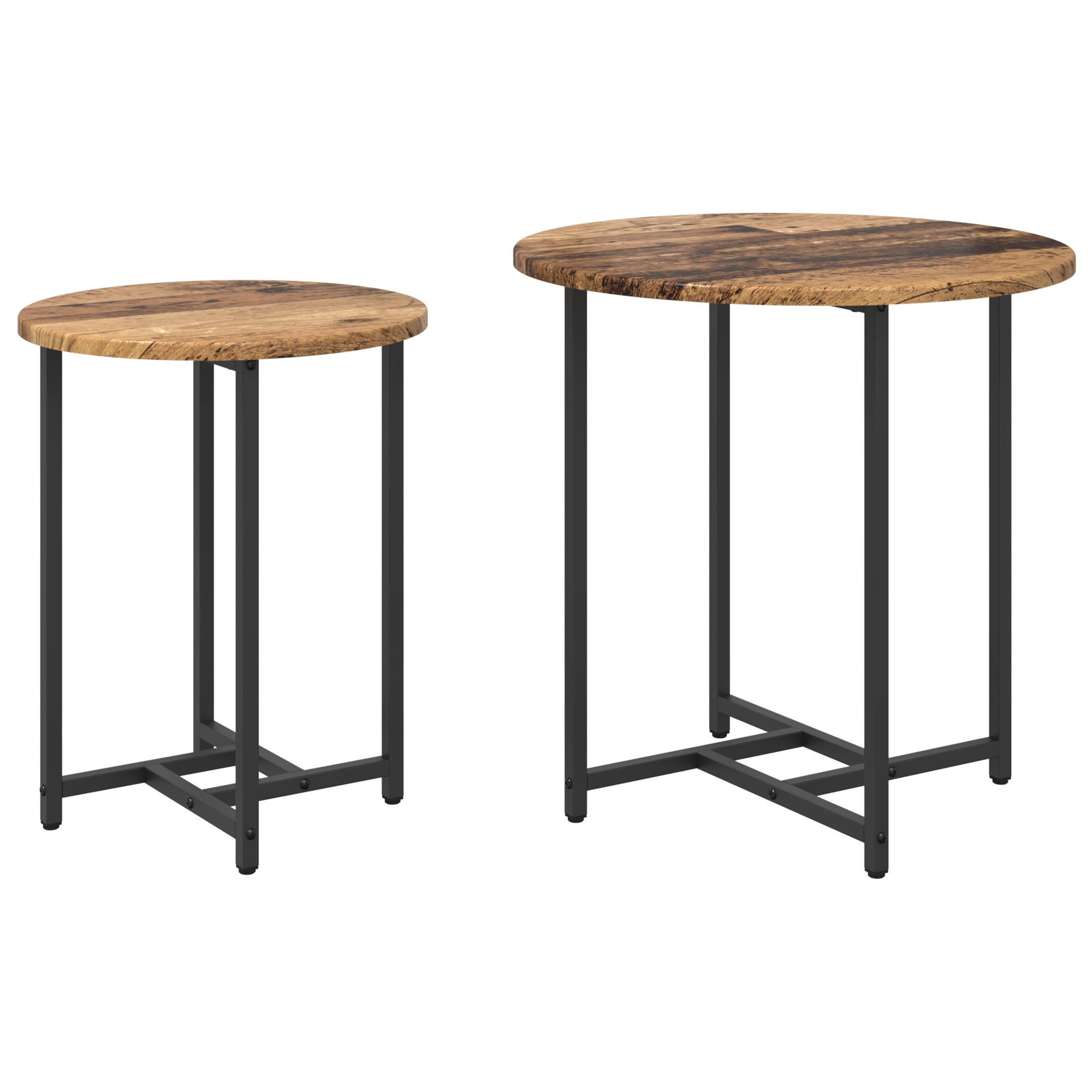 Side Table Set of 2 - Vintage Wood, Engineered Wood, and Metal - Image 2
