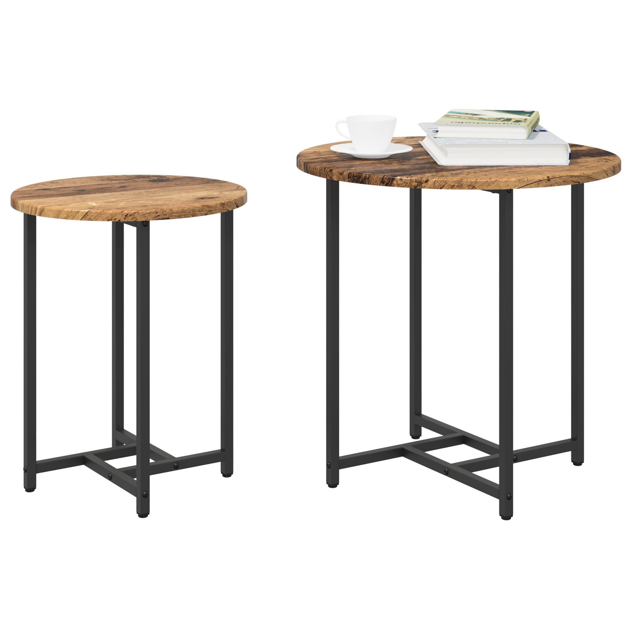 Side Table Set of 2 - Vintage Wood, Engineered Wood, and Metal - Image 3