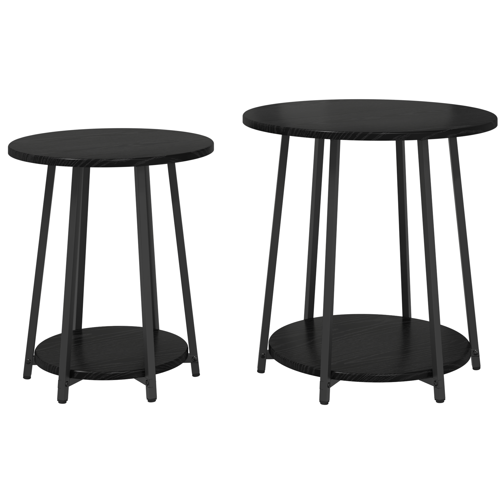Side Table Set of 2 - Black Oak Engineered Wood and Metal - Image 2