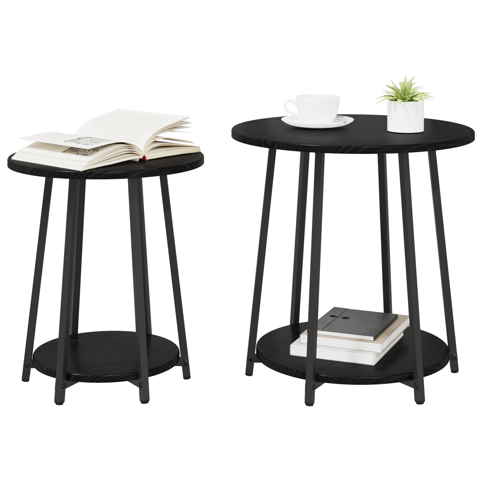 Side Table Set of 2 - Black Oak Engineered Wood and Metal - Image 3