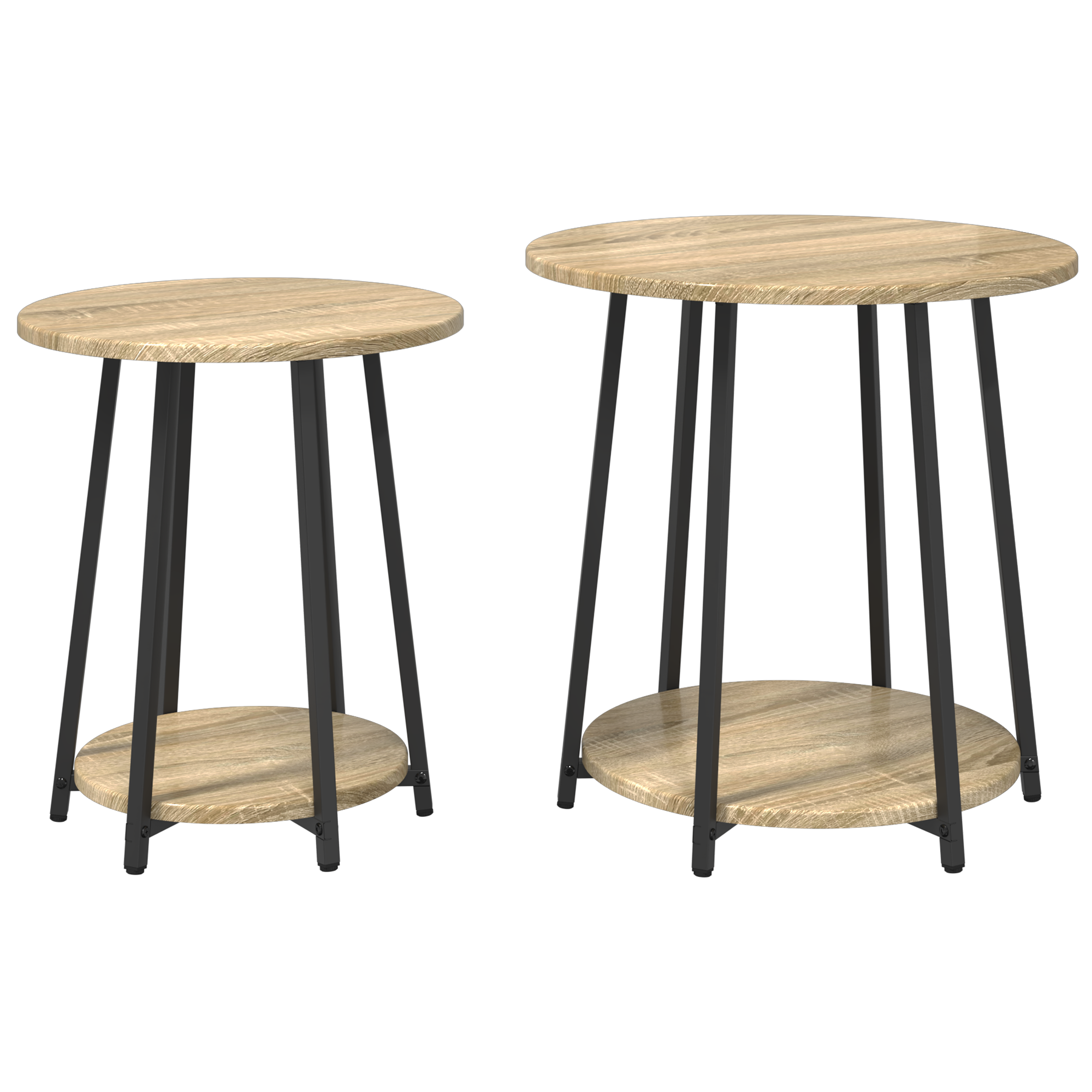 Side Table Set - 2 Pieces in Sonoma Oak with Metal - Image 2