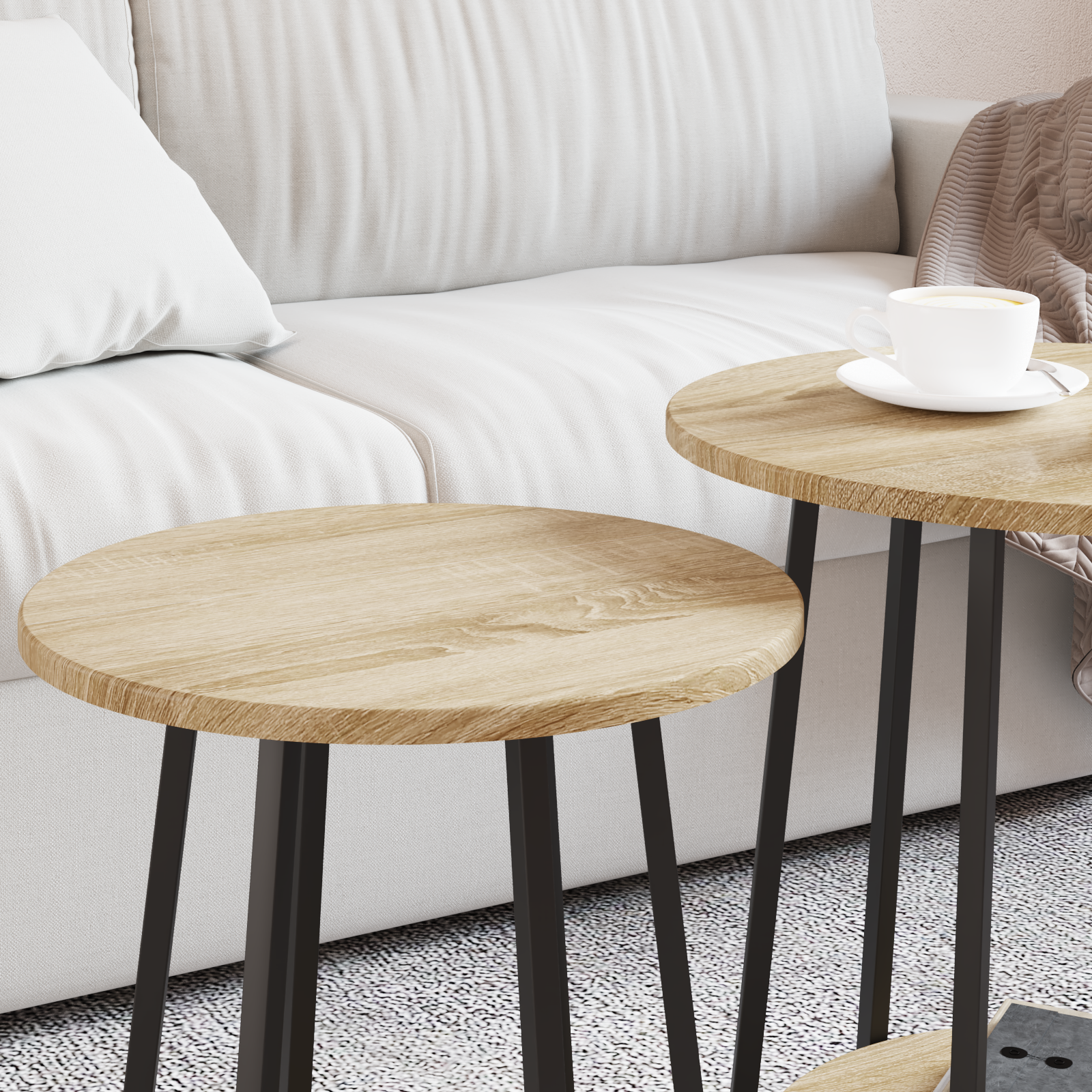 Side Table Set - 2 Pieces in Sonoma Oak with Metal - Image 4
