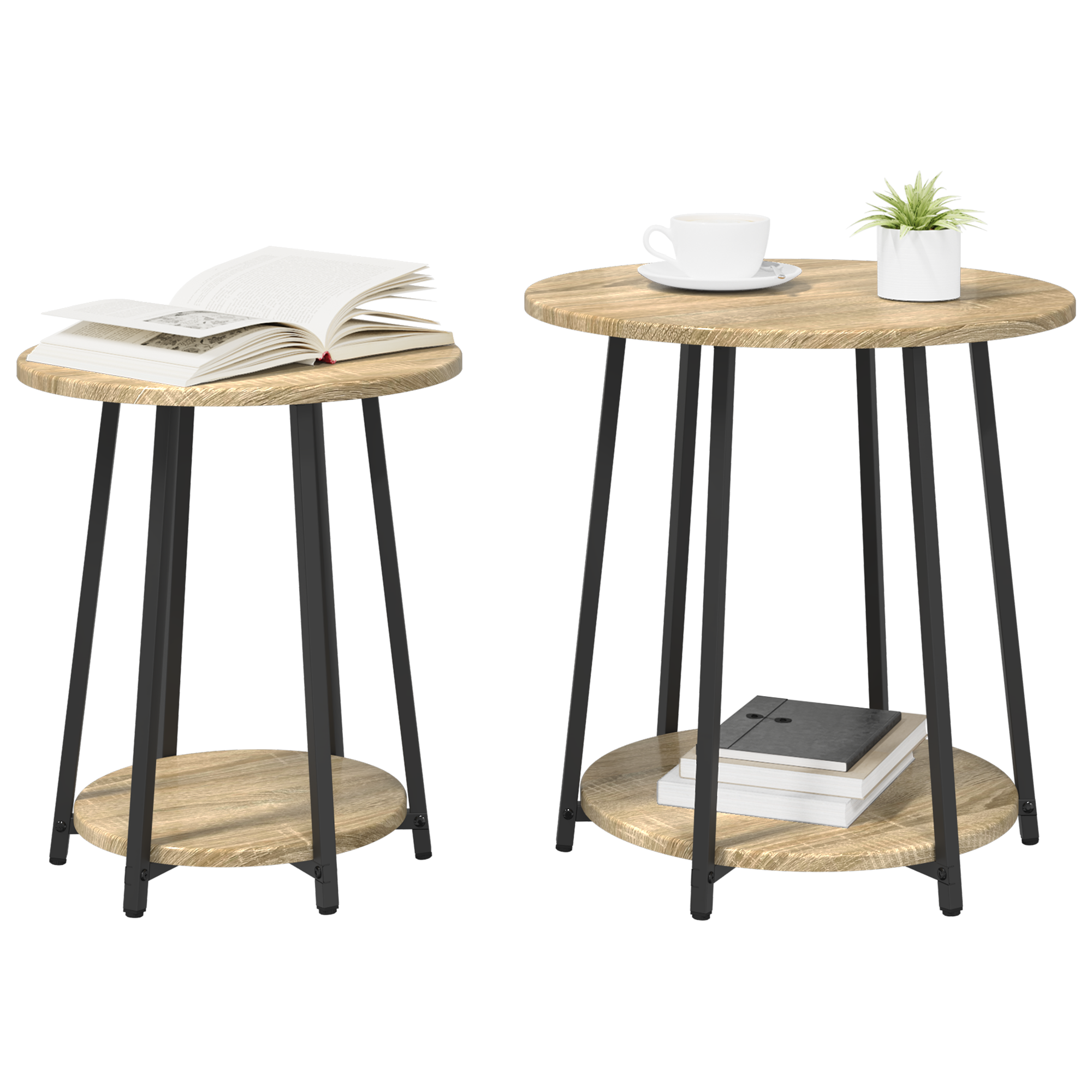 Side Table Set - 2 Pieces in Sonoma Oak with Metal - Image 3