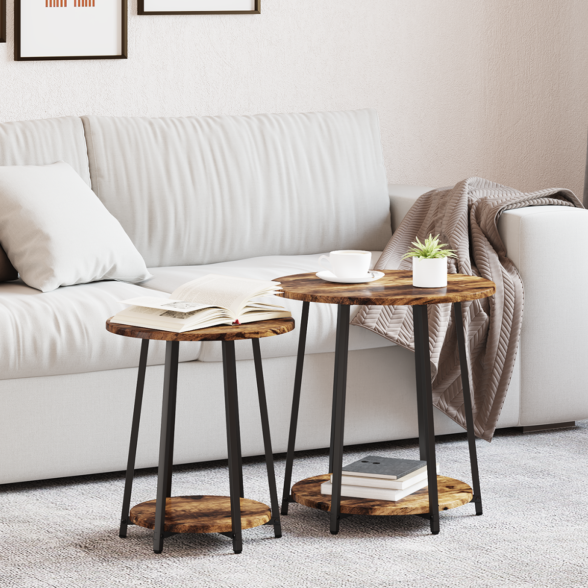 Side Table 2 pcs Smoked Oak Engineered Wood and Metal