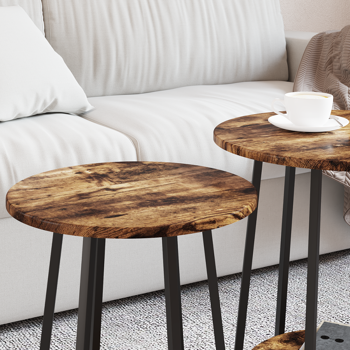 Side Table 2 pcs Smoked Oak Engineered Wood and Metal - Image 4