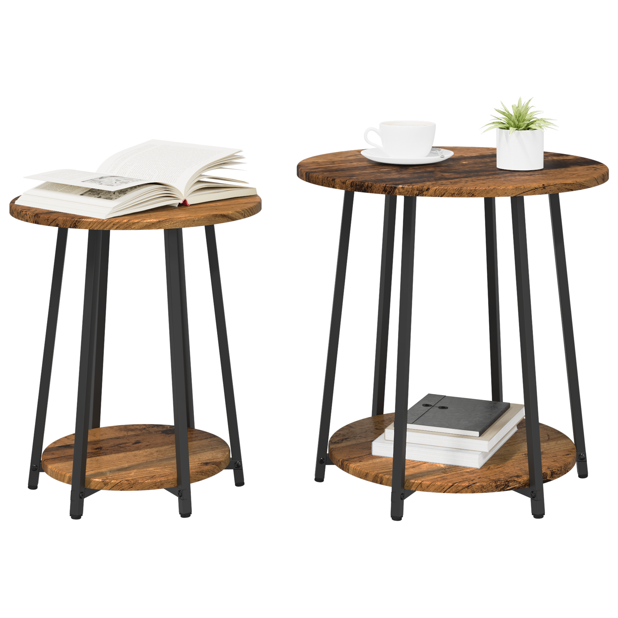Side Table 2 Pack Old Wood Engineered Wood and Metal - Image 3