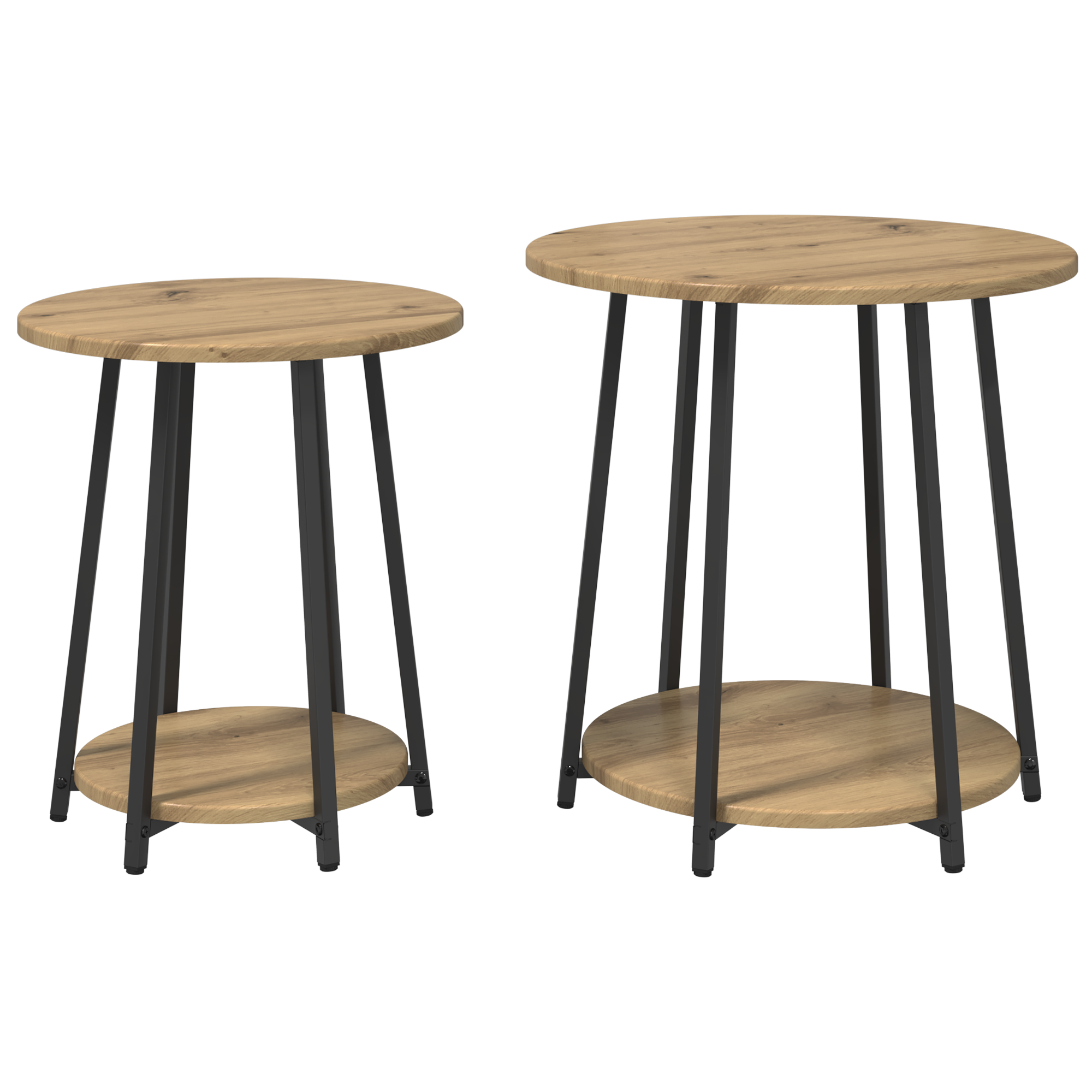 Side Table Set of 2 in Artisan Oak with Engineered Wood and Metal - Image 2