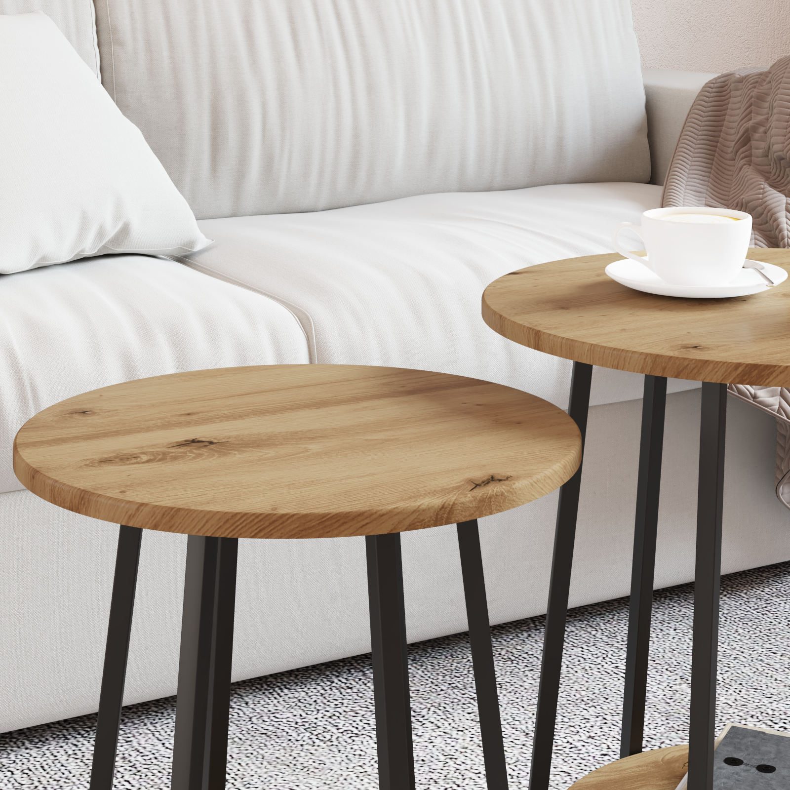 Side Table Set of 2 in Artisan Oak with Engineered Wood and Metal - Image 4