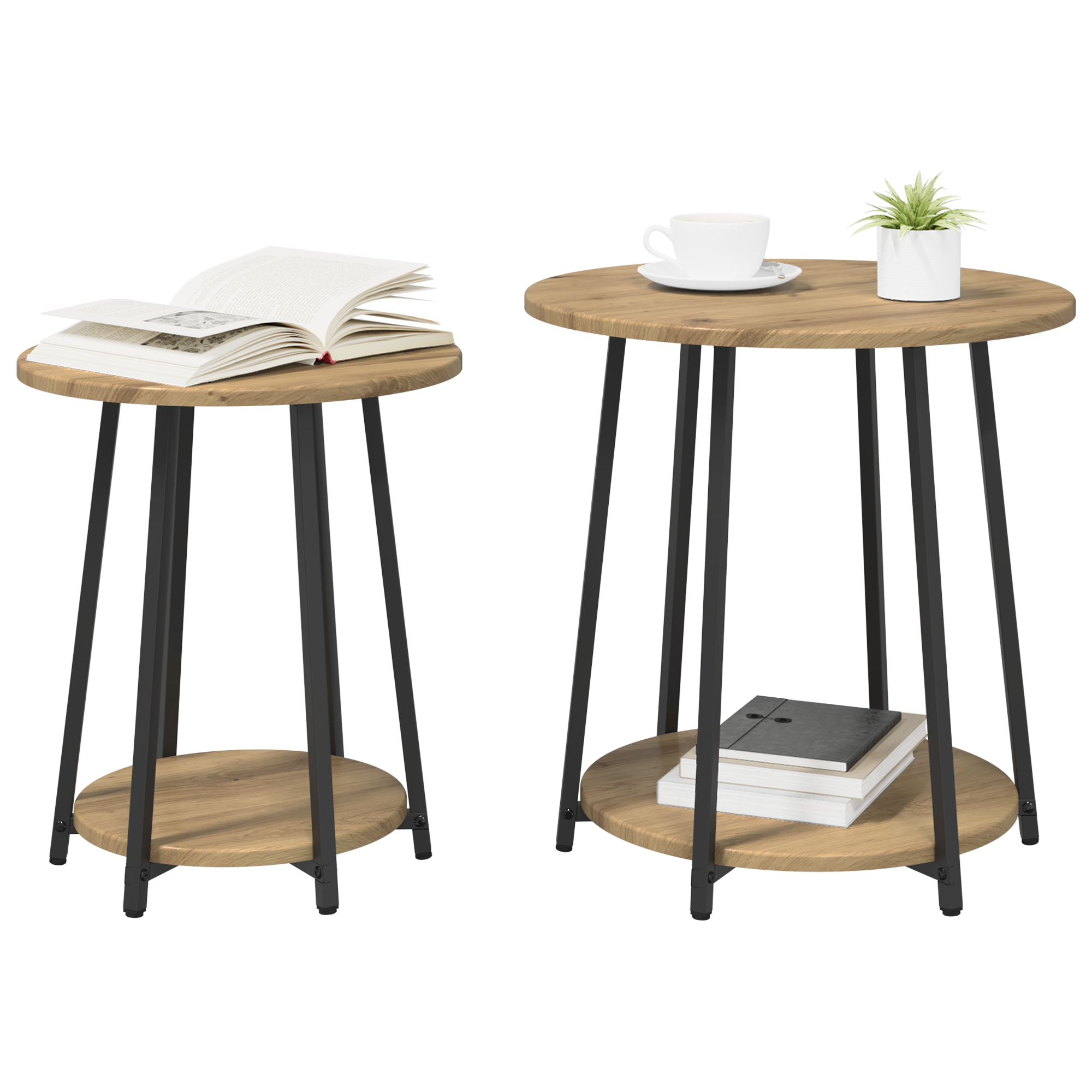 Side Table Set of 2 in Artisan Oak with Engineered Wood and Metal - Image 3