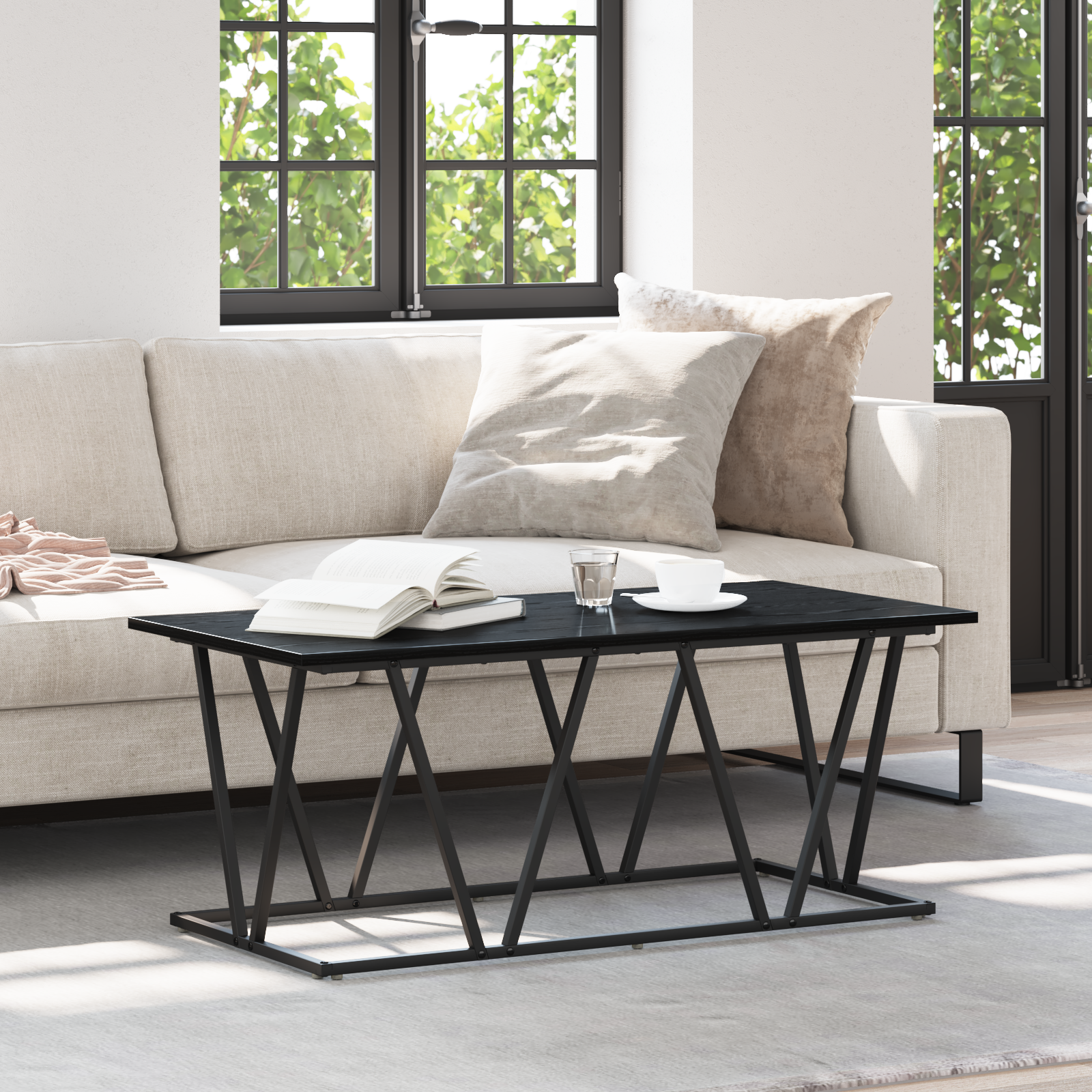 Coffee Table in Black Oak - 100x50x40 cm - Made from Engineered Wood and Metal