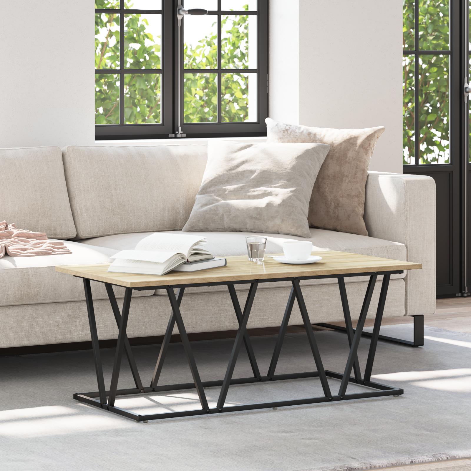 Coffee Table Sonoma Oak 100x50x40 cm Made of Engineered Wood and Metal