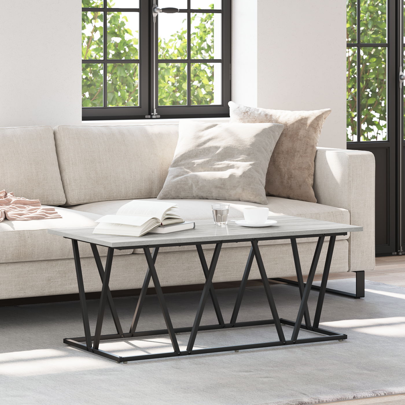 Grey Sonoma Coffee Table 100x50x40 cm Made of Engineered Wood and Metal