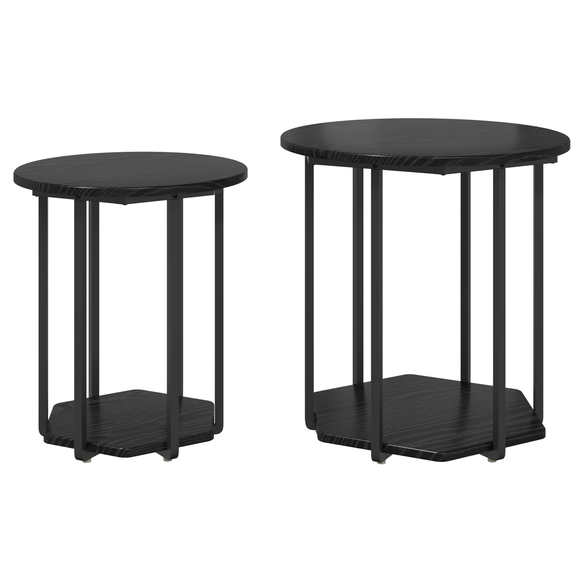 Side Table 2 pcs Black Oak Engineered Wood and Metal