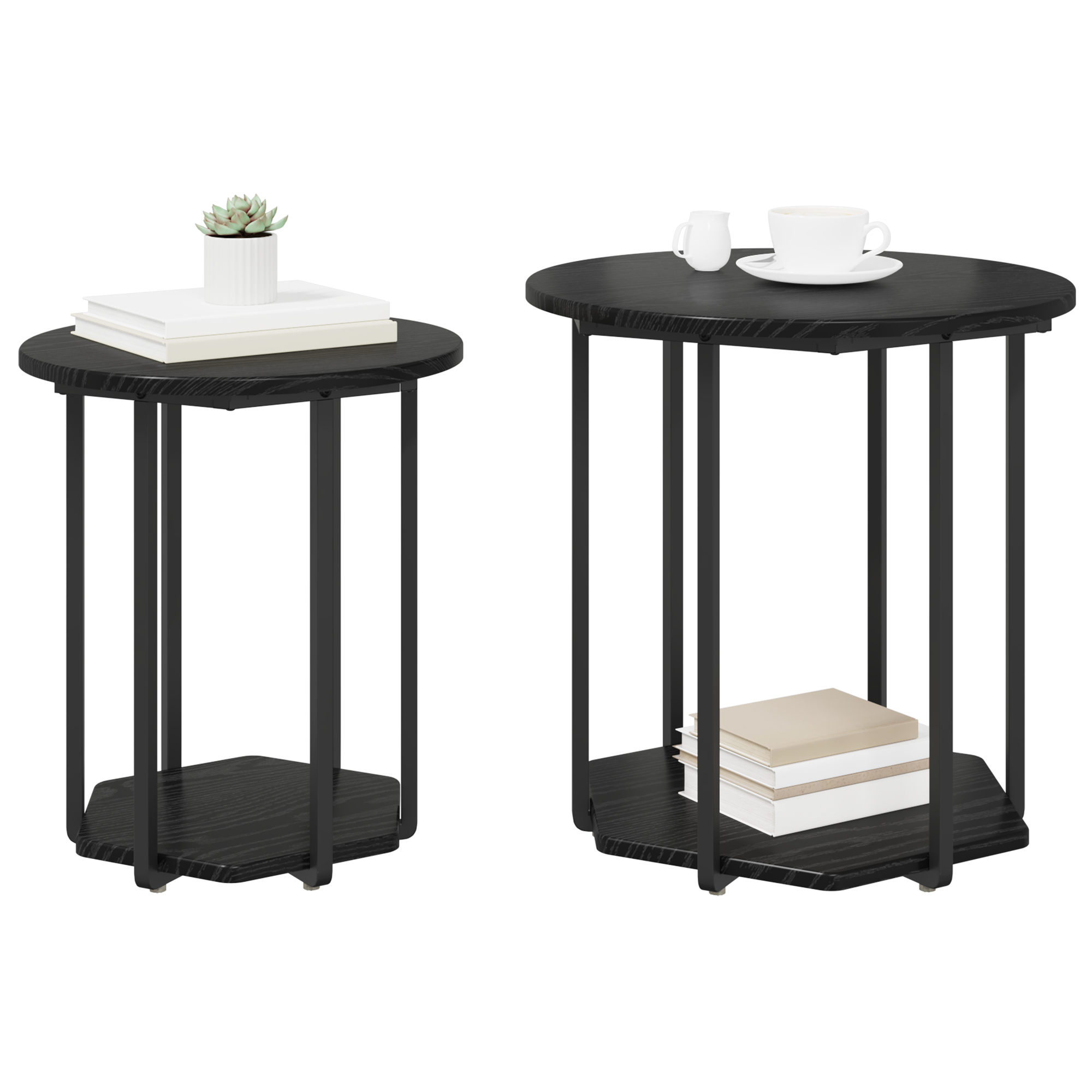 Side Table 2 pcs Black Oak Engineered Wood and Metal - Image 2