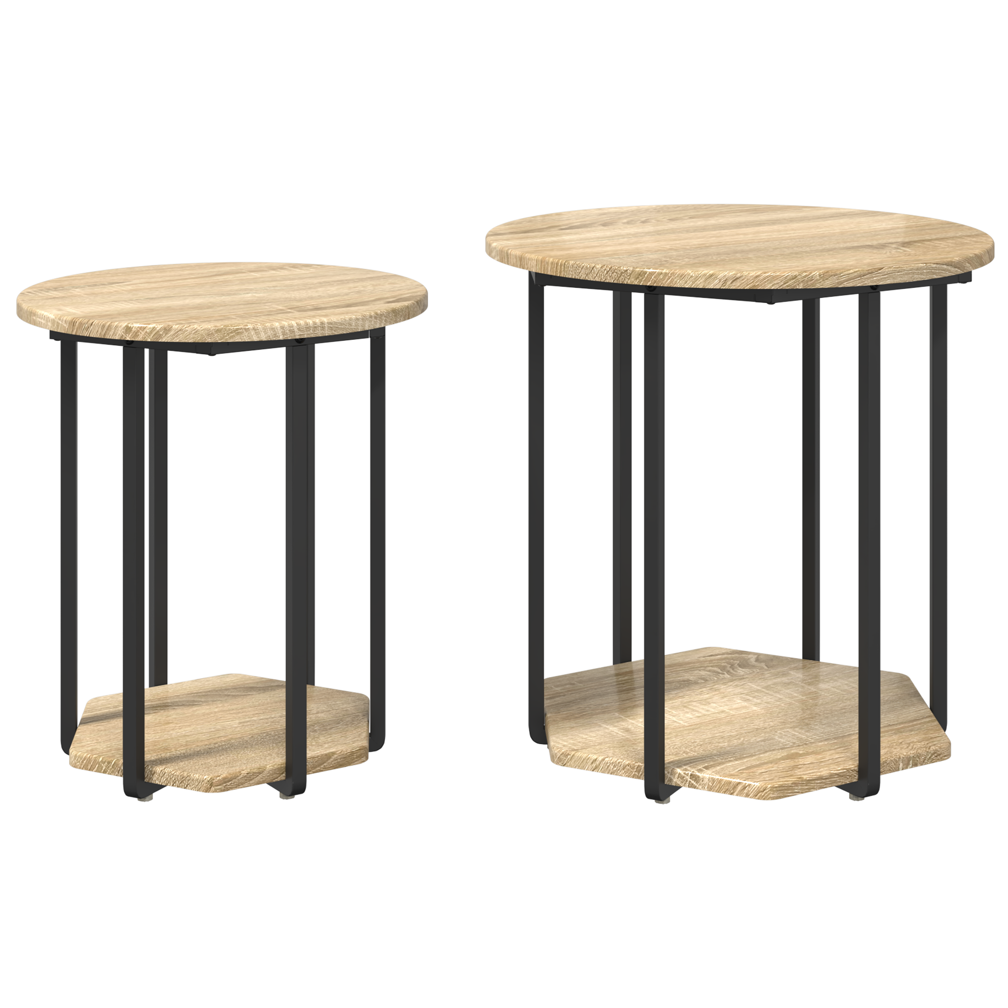Side Table Set of 2, Sonoma Oak Wood and Metal - Image 2