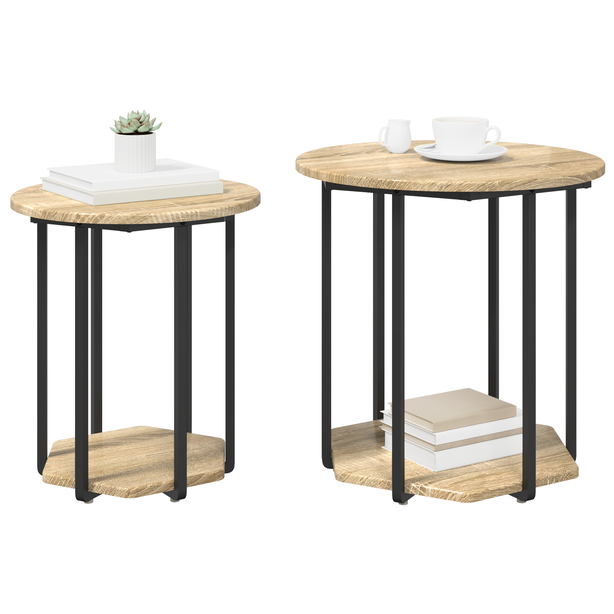 Side Table Set of 2, Sonoma Oak Wood and Metal - Image 3