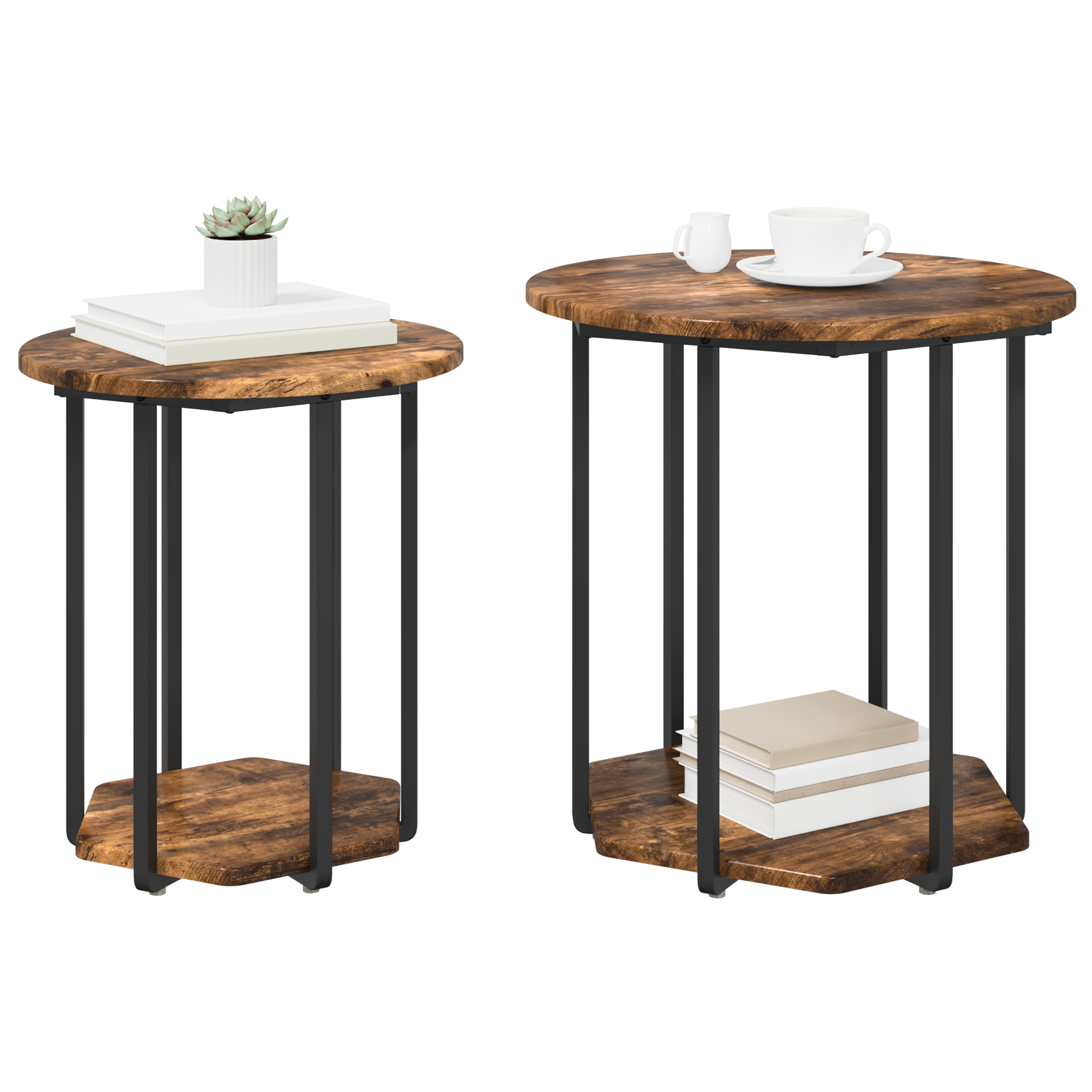 Side Table 2 pcs Smoked Oak Engineered Wood and Metal - Image 3