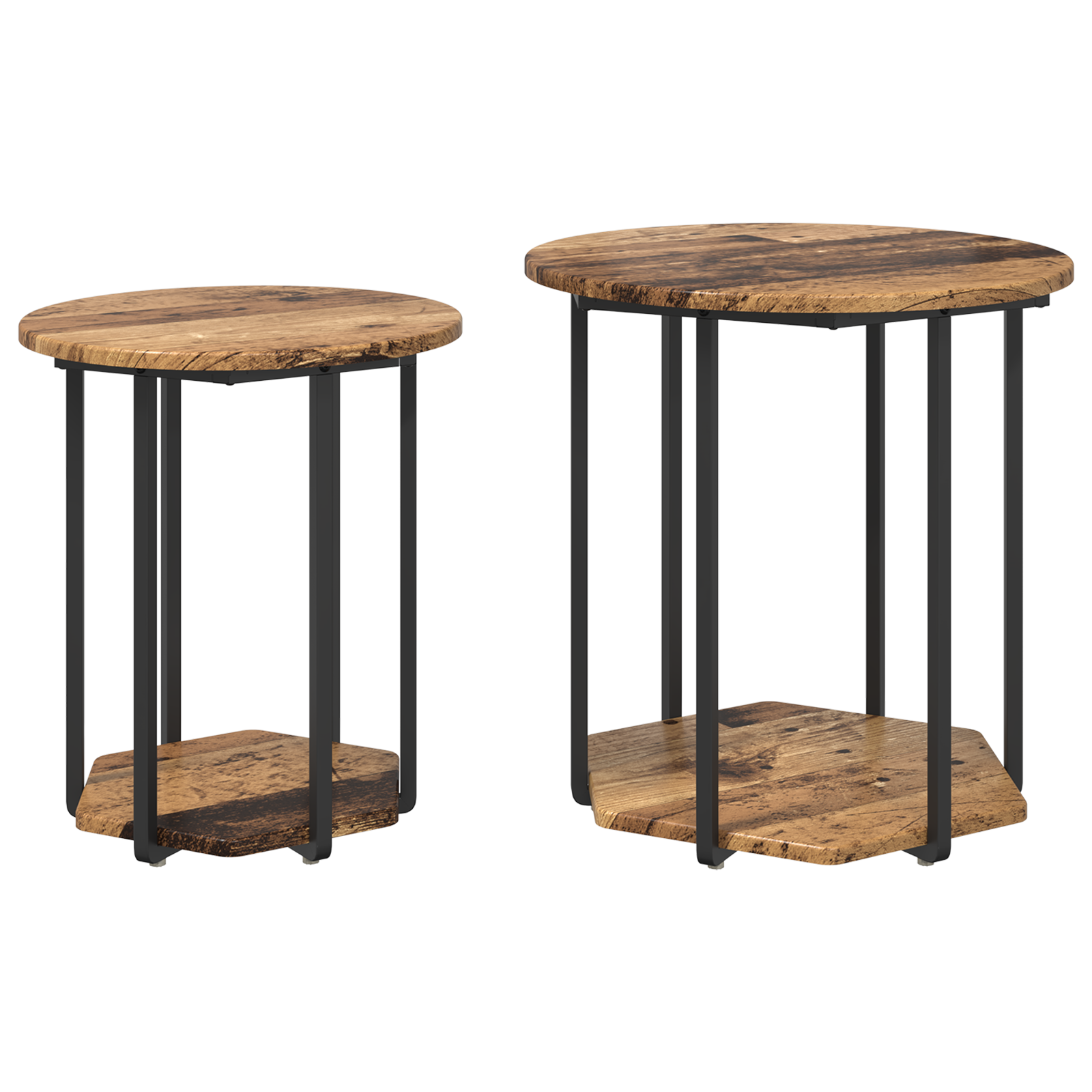 Side Table Set of 2 - Old Wood and Metal - Image 2