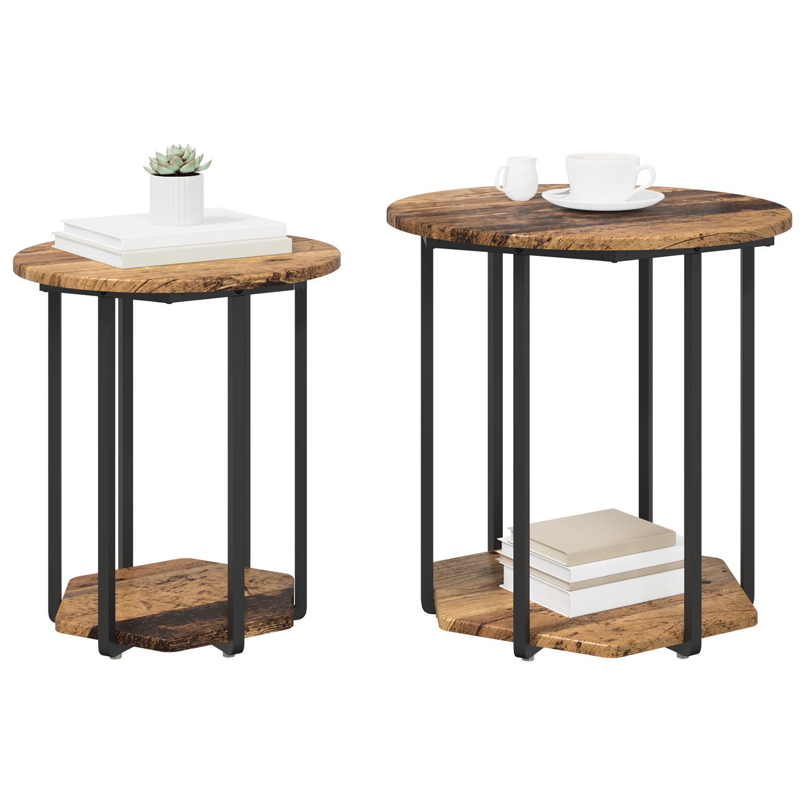 Side Table Set of 2 - Old Wood and Metal - Image 3