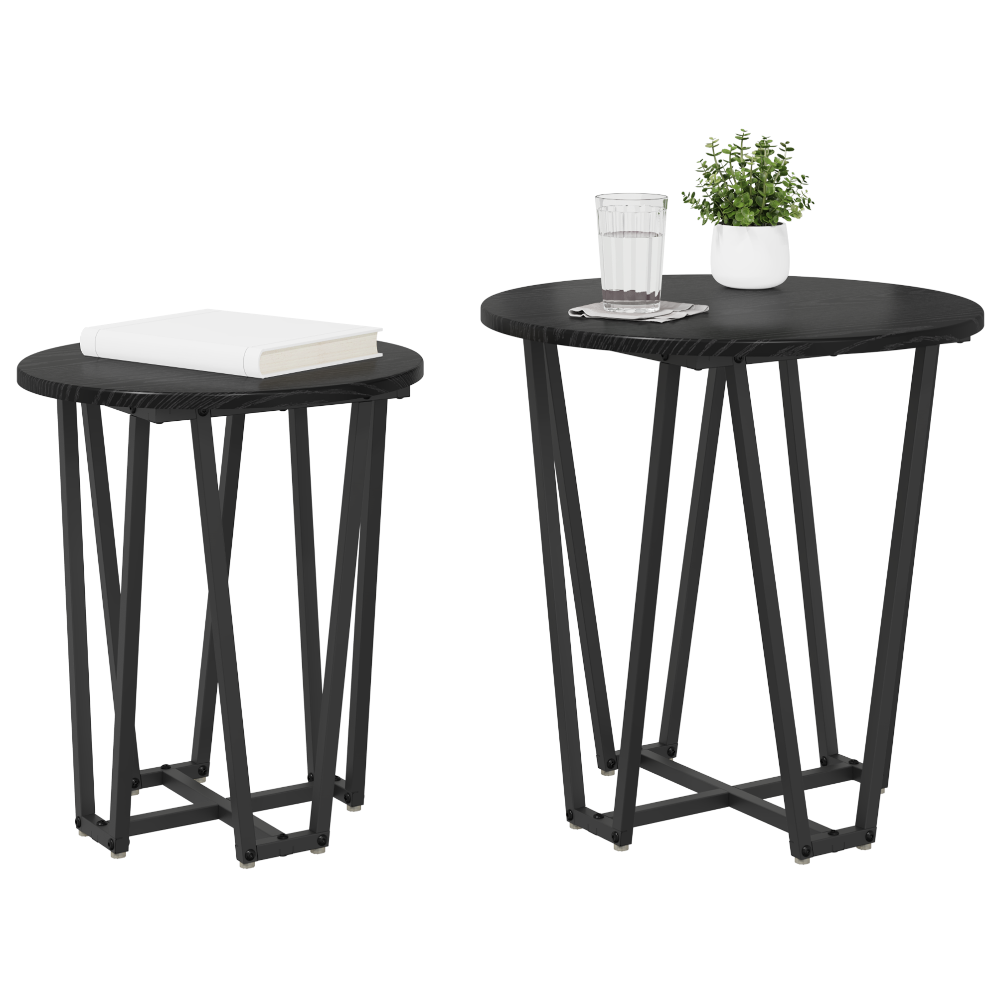 Side Table Set of 2 - Black Oak MDF and Metal - Image 3