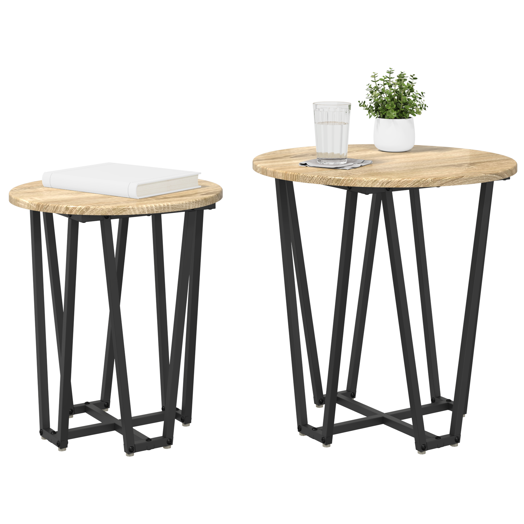 Side Table Set of 2 - Sonoma Oak Engineered Wood and Metal - Image 3