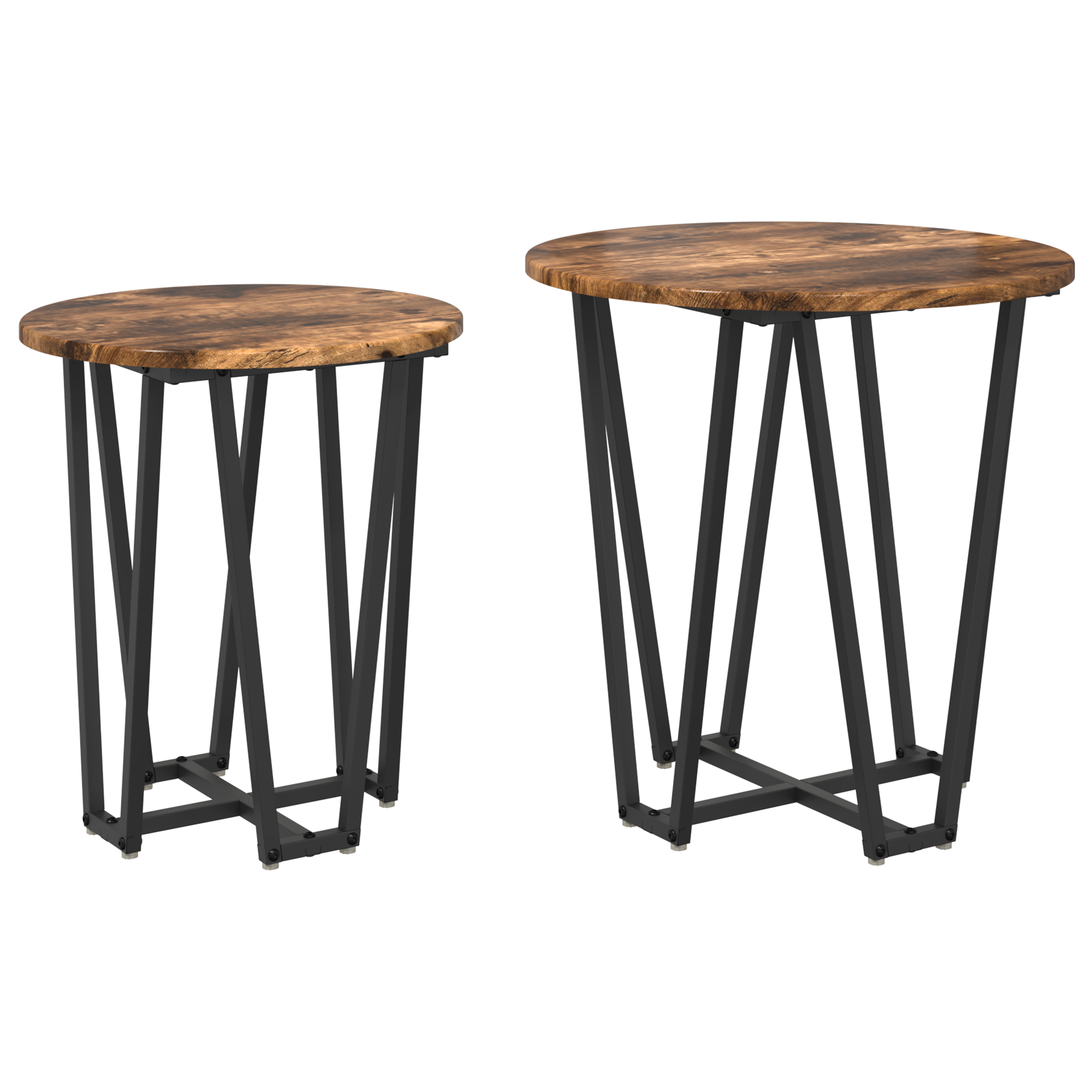 Side Table Set - 2 Pieces, Smoked Oak, Engineered Wood and Metal - Image 2