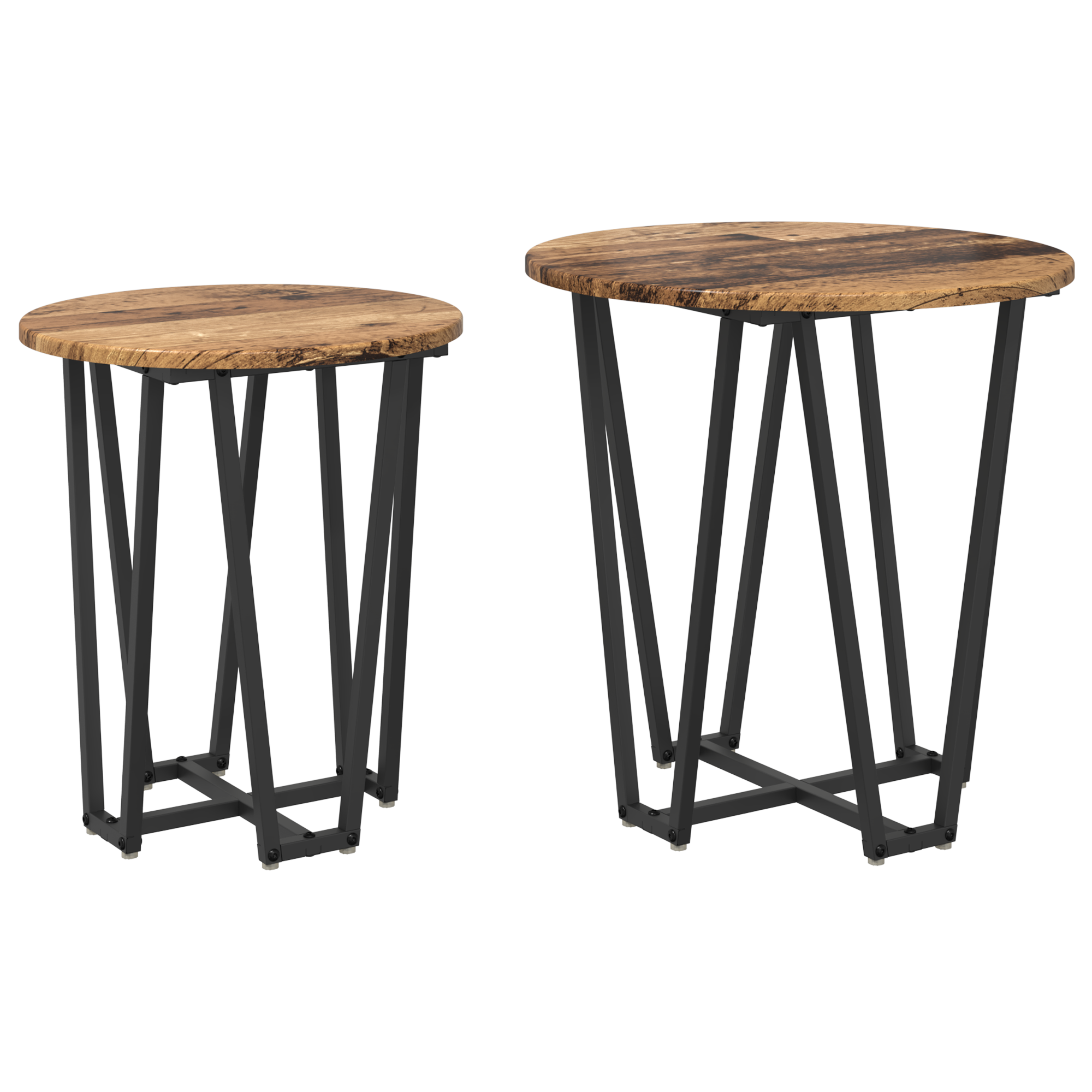 Side Table Set - 2 Pieces, Rustic Wood Look, Metal Base - Image 2