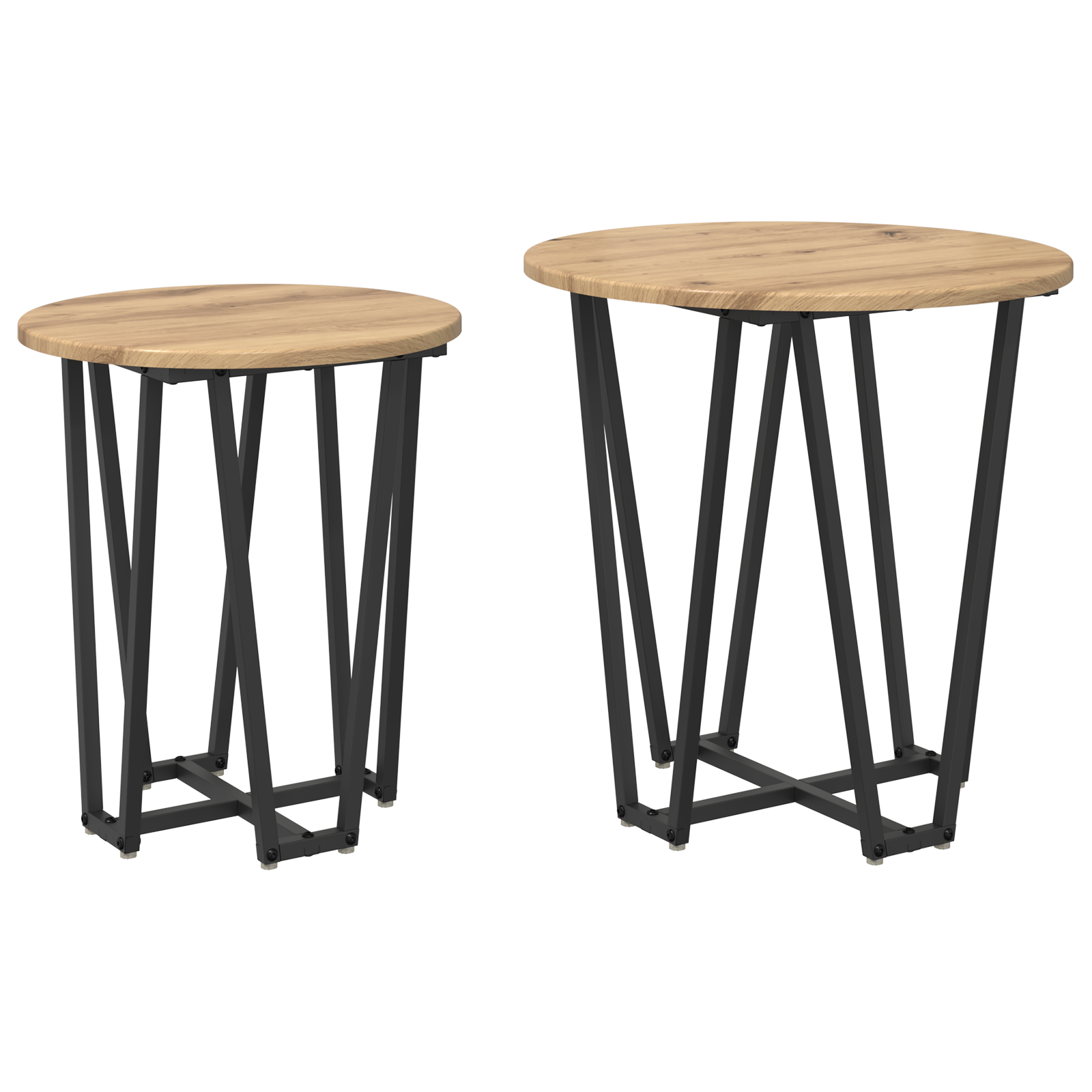 Side Table Set of 2 - Rustic Oak Engineered Wood with Metal - Image 2