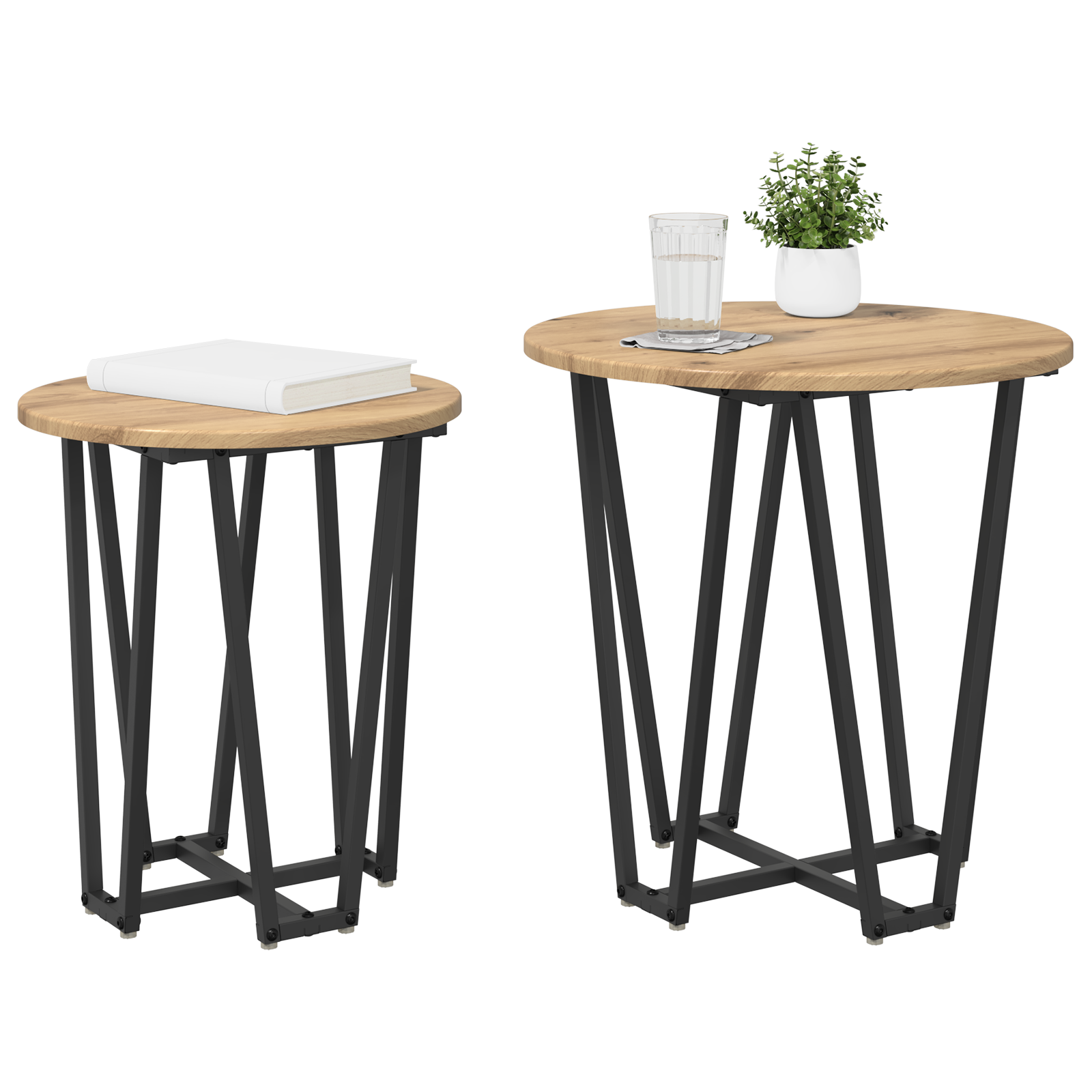 Side Table Set of 2 - Rustic Oak Engineered Wood with Metal - Image 3