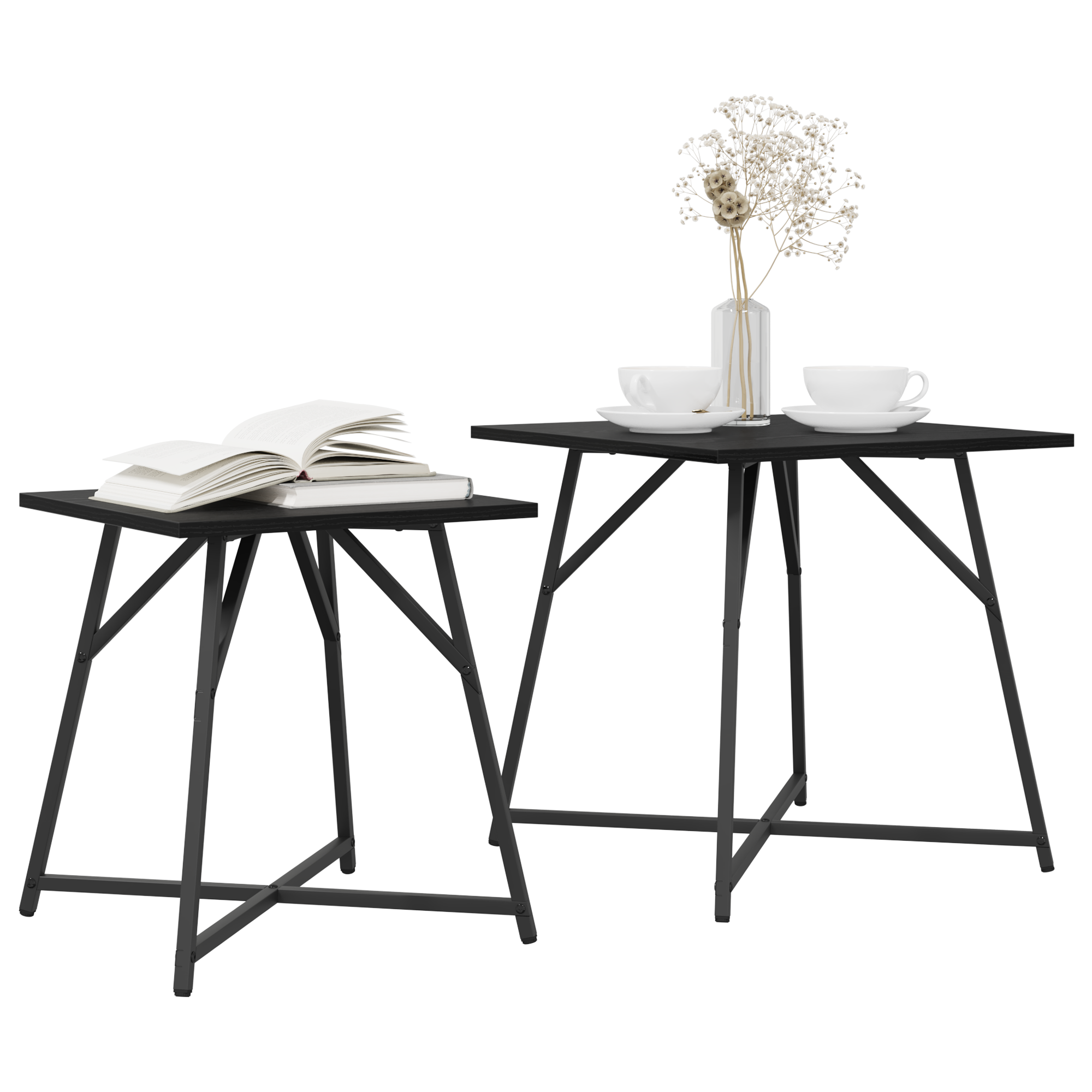 Side Table Set of 2 - Black Oak Engineered Wood and Metal - Image 3