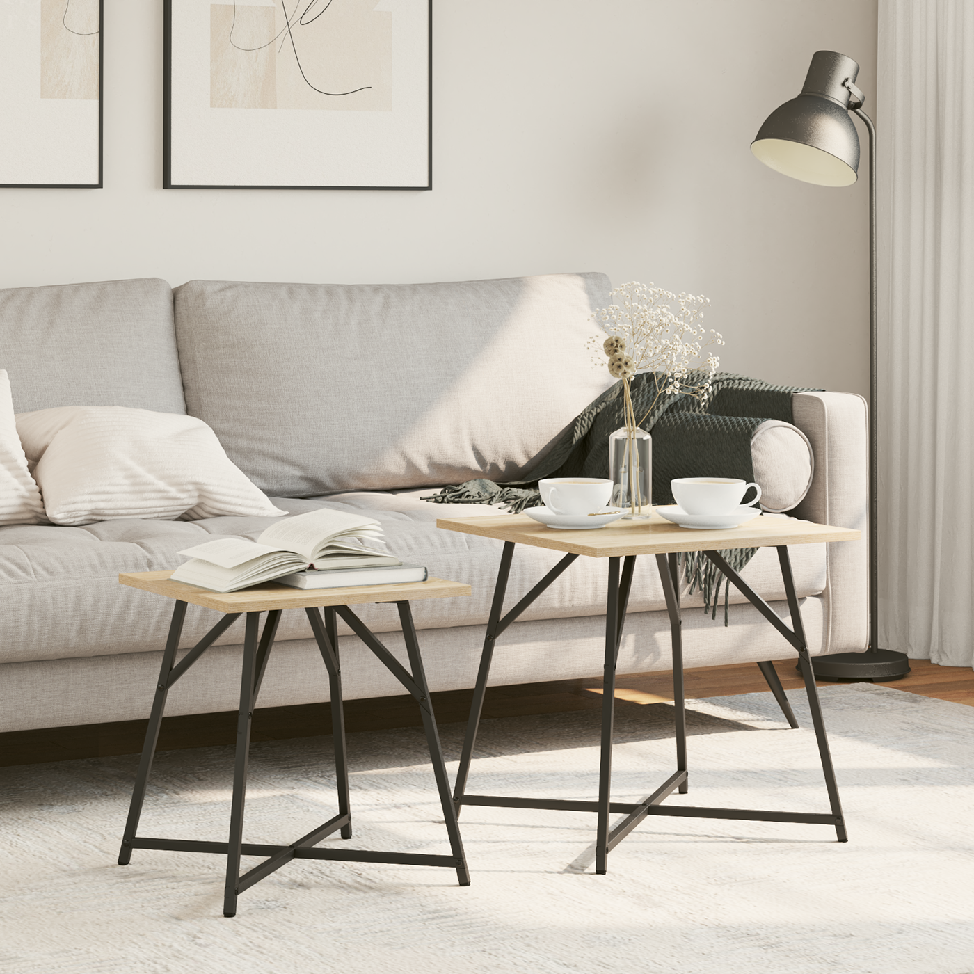 Side Table 2 pcs Sonoma Oak Engineered Wood and Metal