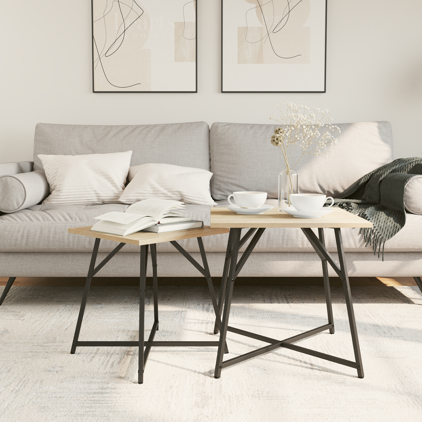 Side Table 2 pcs Sonoma Oak Engineered Wood and Metal - Image 4