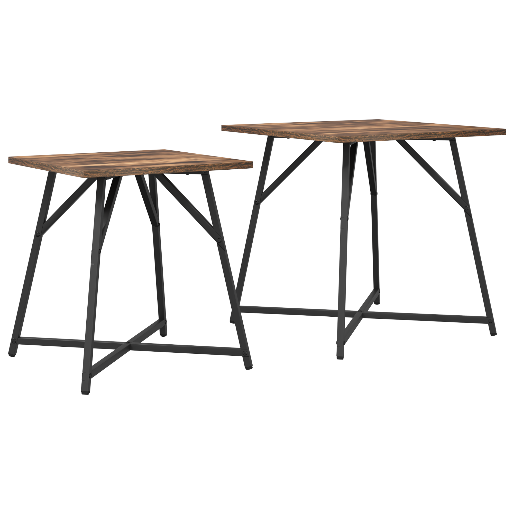 Side Table Set - 2 Rustic Smoked Oak and Metal Tables - Image 2