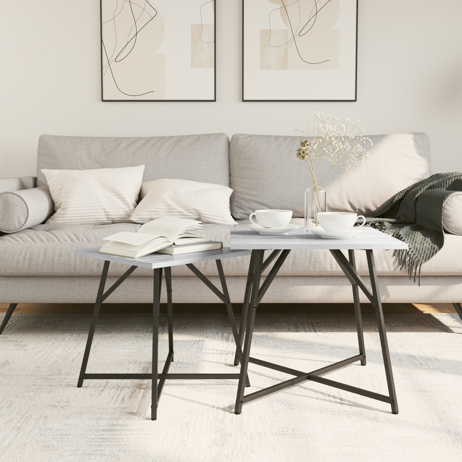 Set of 2 Side Tables in Grey Sonoma with Engineered Wood and Metal - Image 4