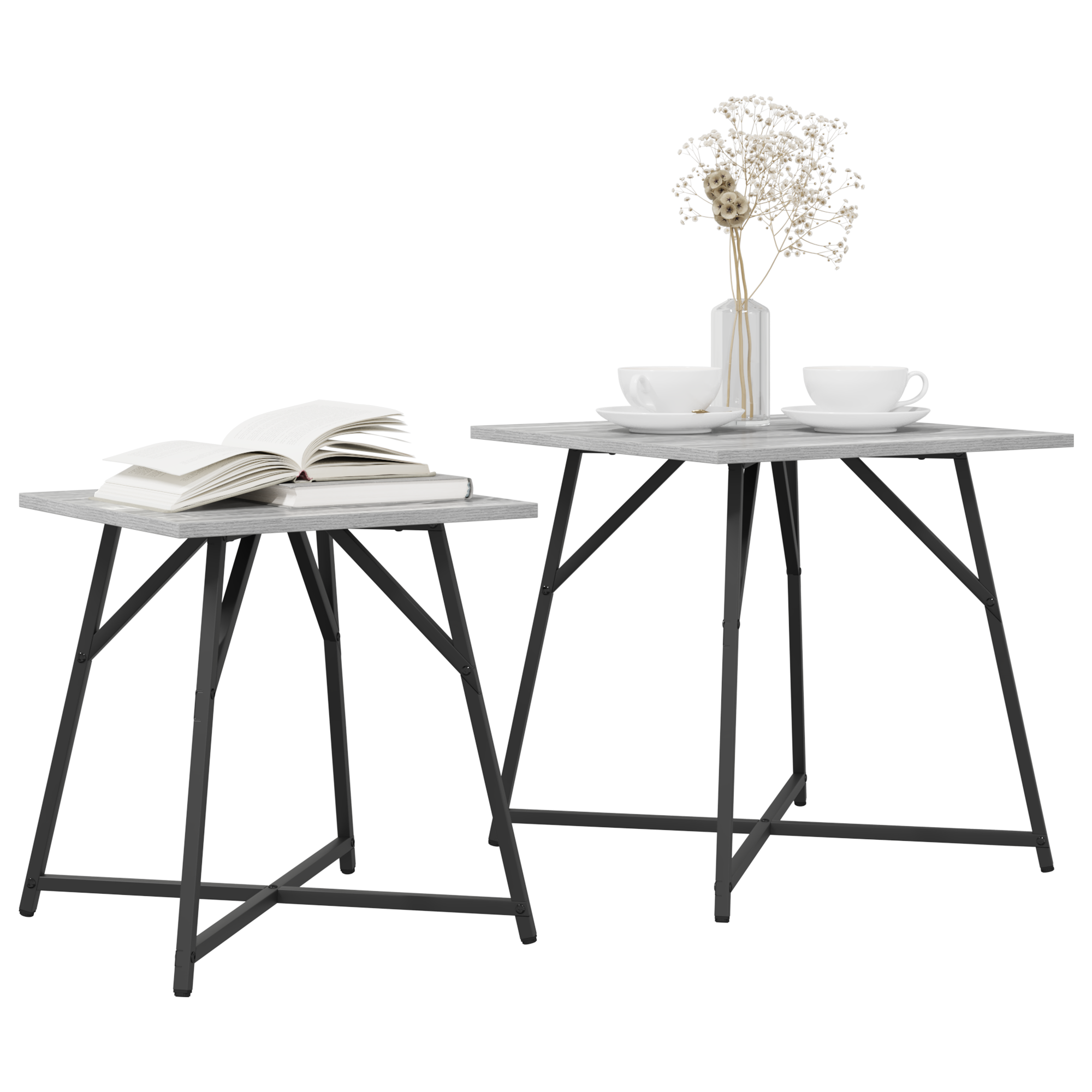 Set of 2 Side Tables in Grey Sonoma with Engineered Wood and Metal - Image 3
