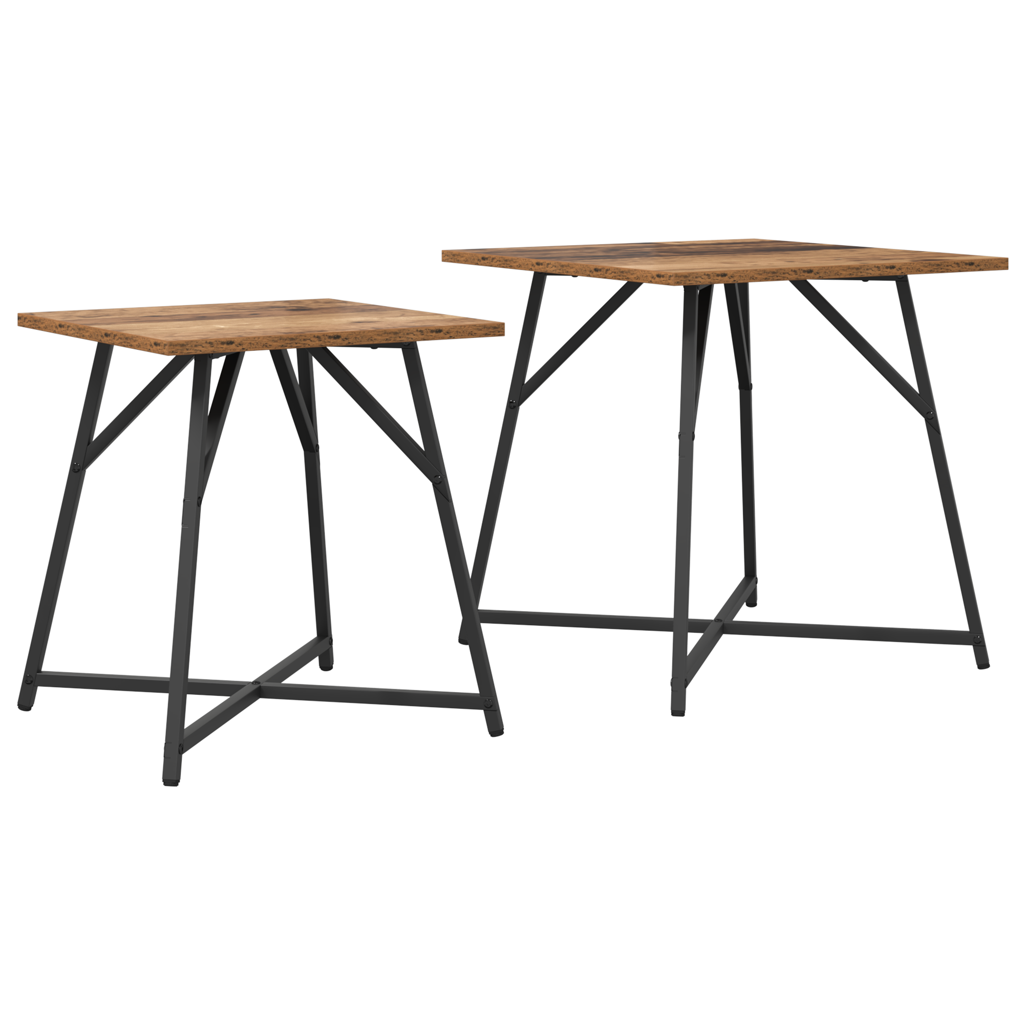 Side Table 2 Pack - Rustic Wood and Metal - Image 2