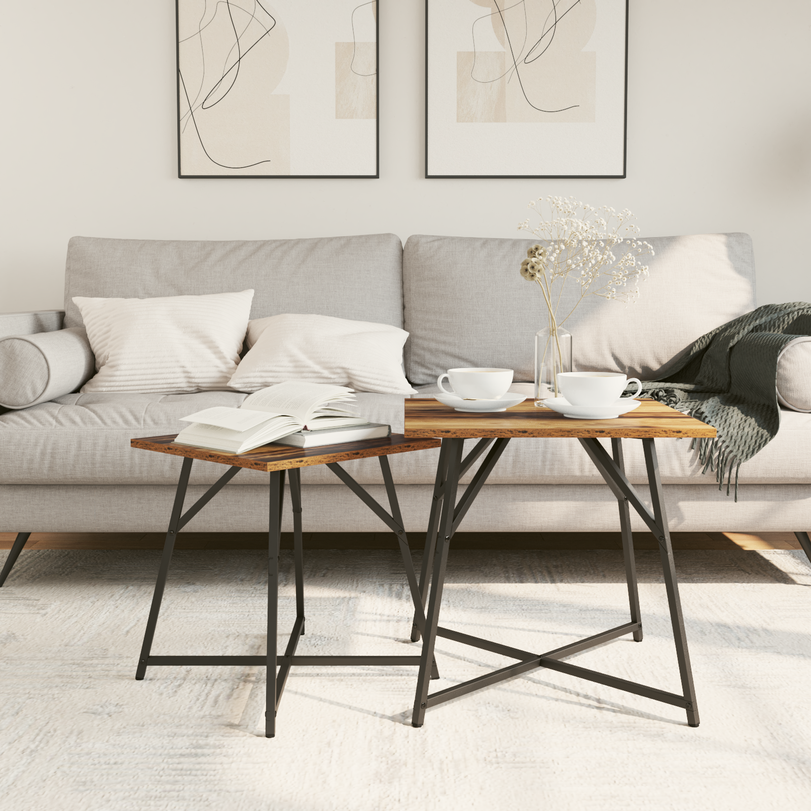 Side Table 2 Pack - Rustic Wood and Metal - Image 4