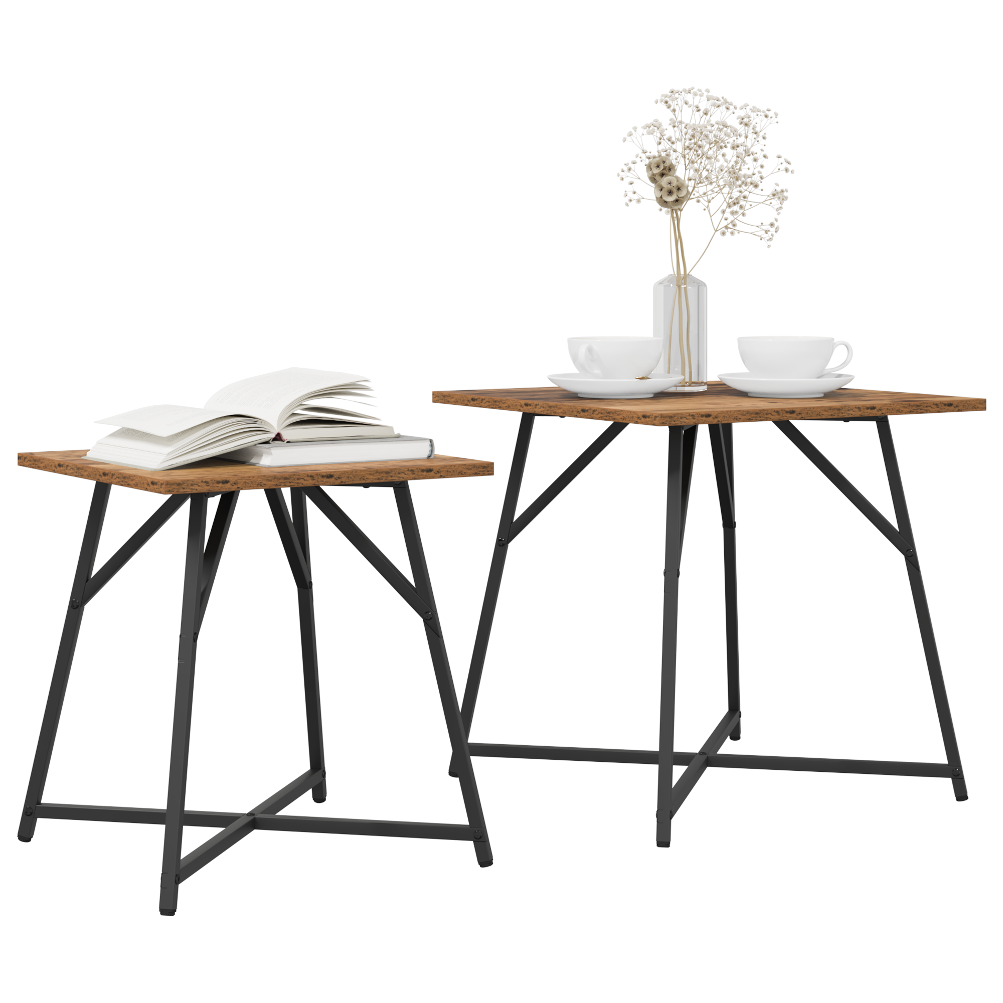 Side Table 2 Pack - Rustic Wood and Metal - Image 3