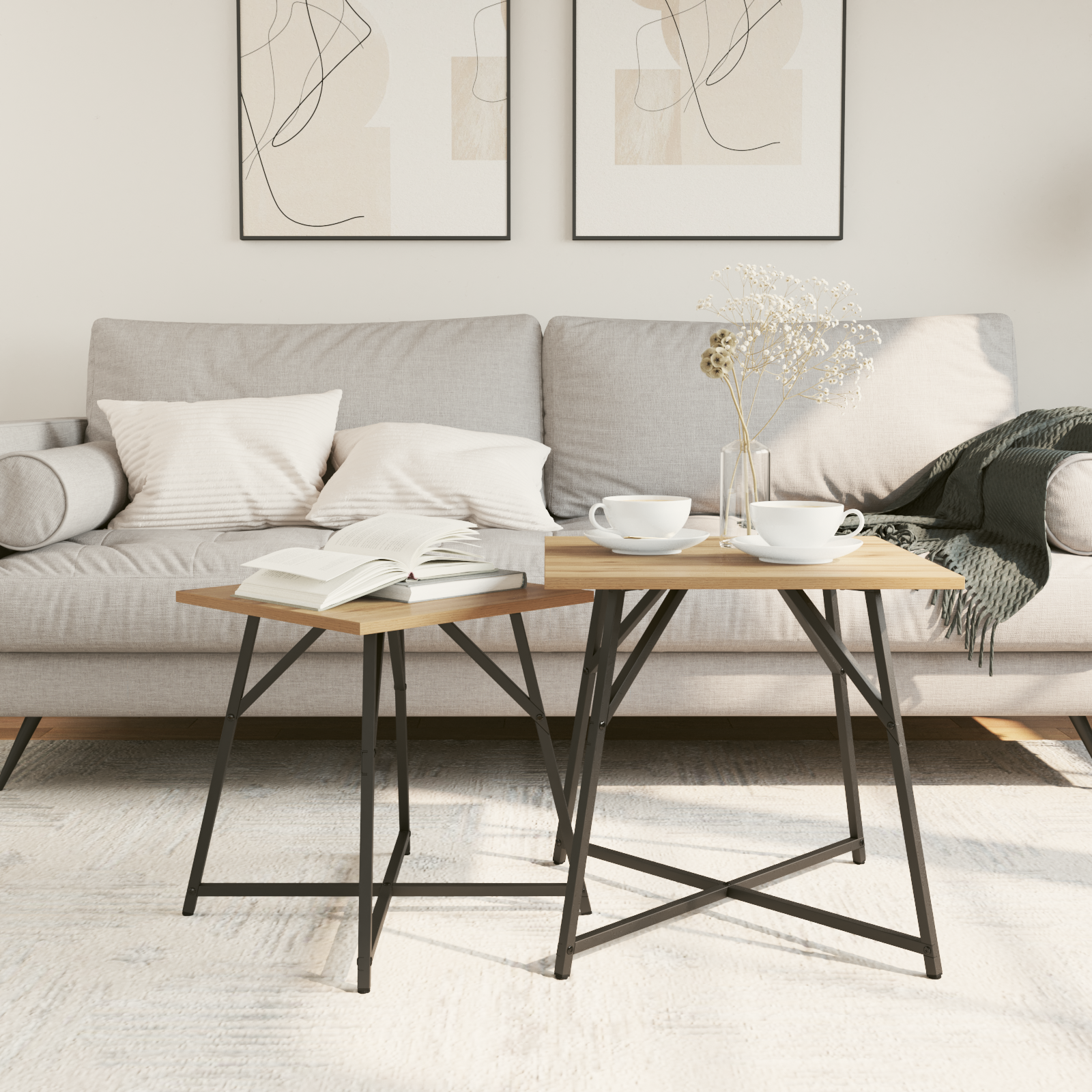 Side Table 2-pack in Artisan Oak with Engineered Wood and Metal - Image 4