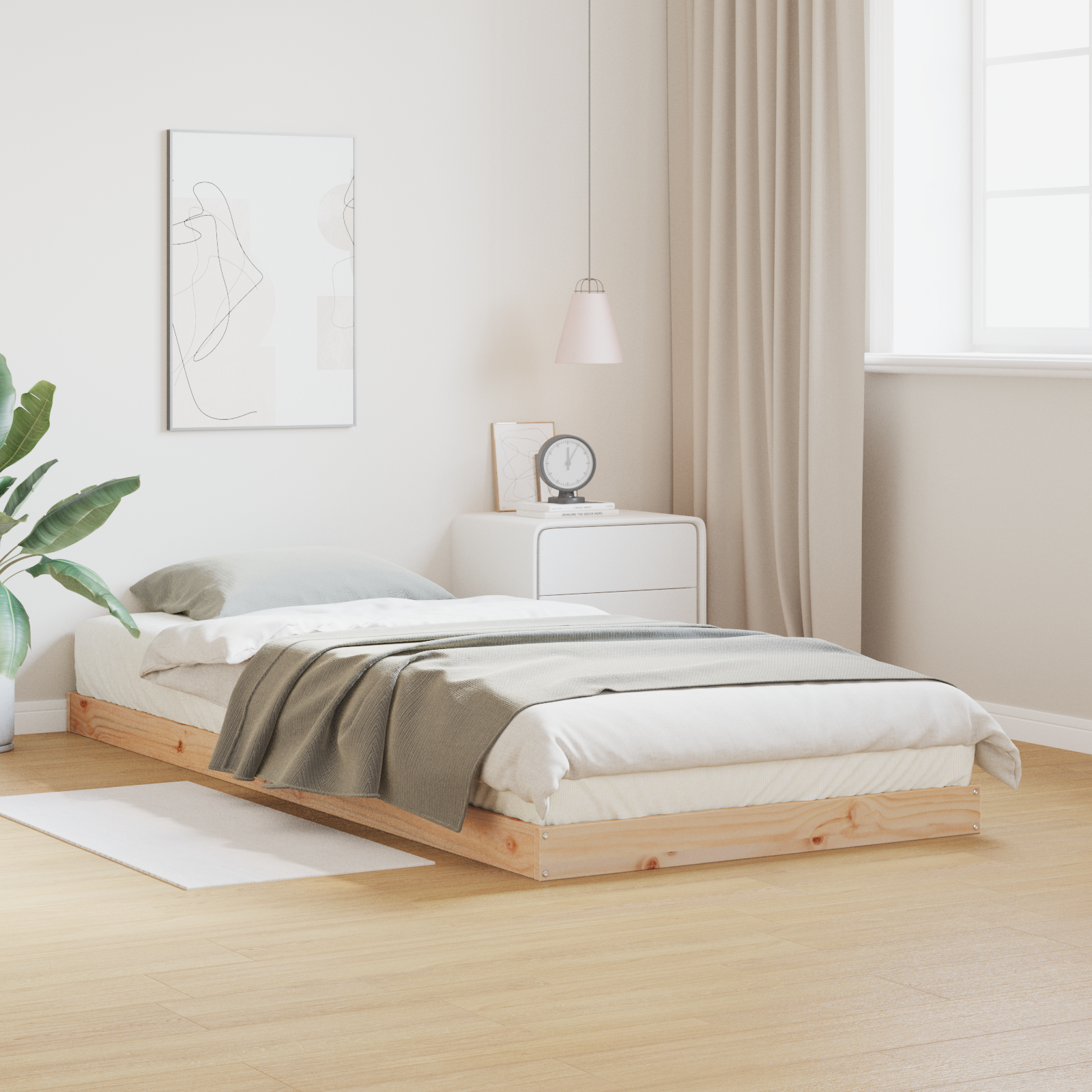 Vloerbedframe massief grenenhout 90×210 cm