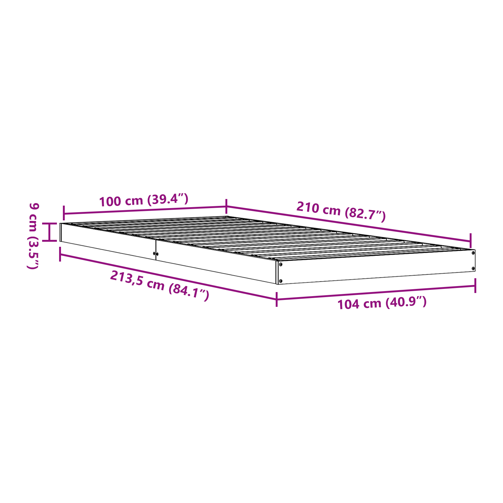 Grindų lovos rėmas 100x210 cm Iš kietos pušies medienos - Image 8