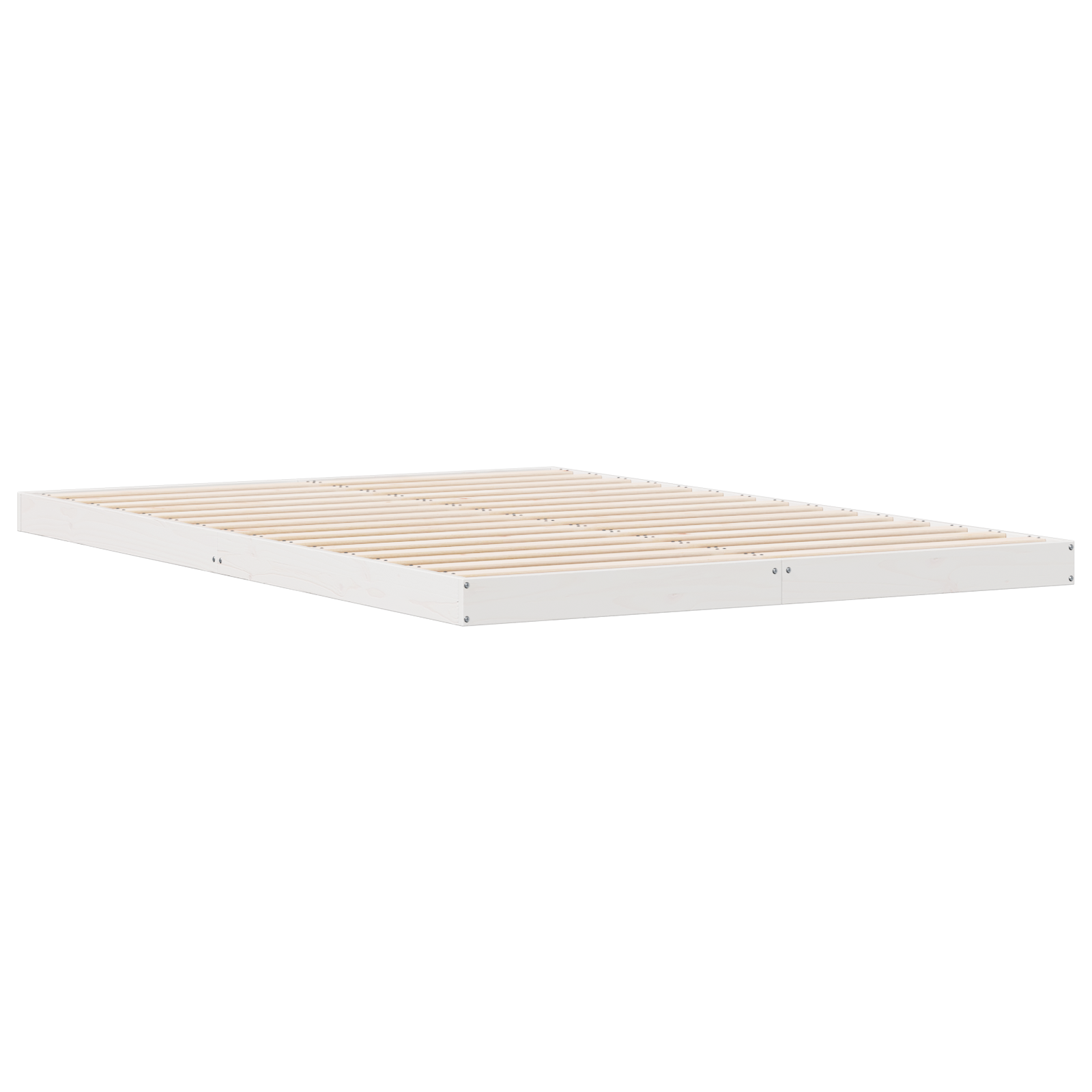 Grindų lovos rėmas baltas 140x210 cm iš kietos pušies medienos - Image 3