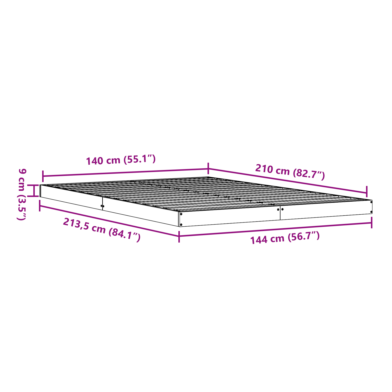 Grindų lovos rėmas baltas 140x210 cm iš kietos pušies medienos - Image 8